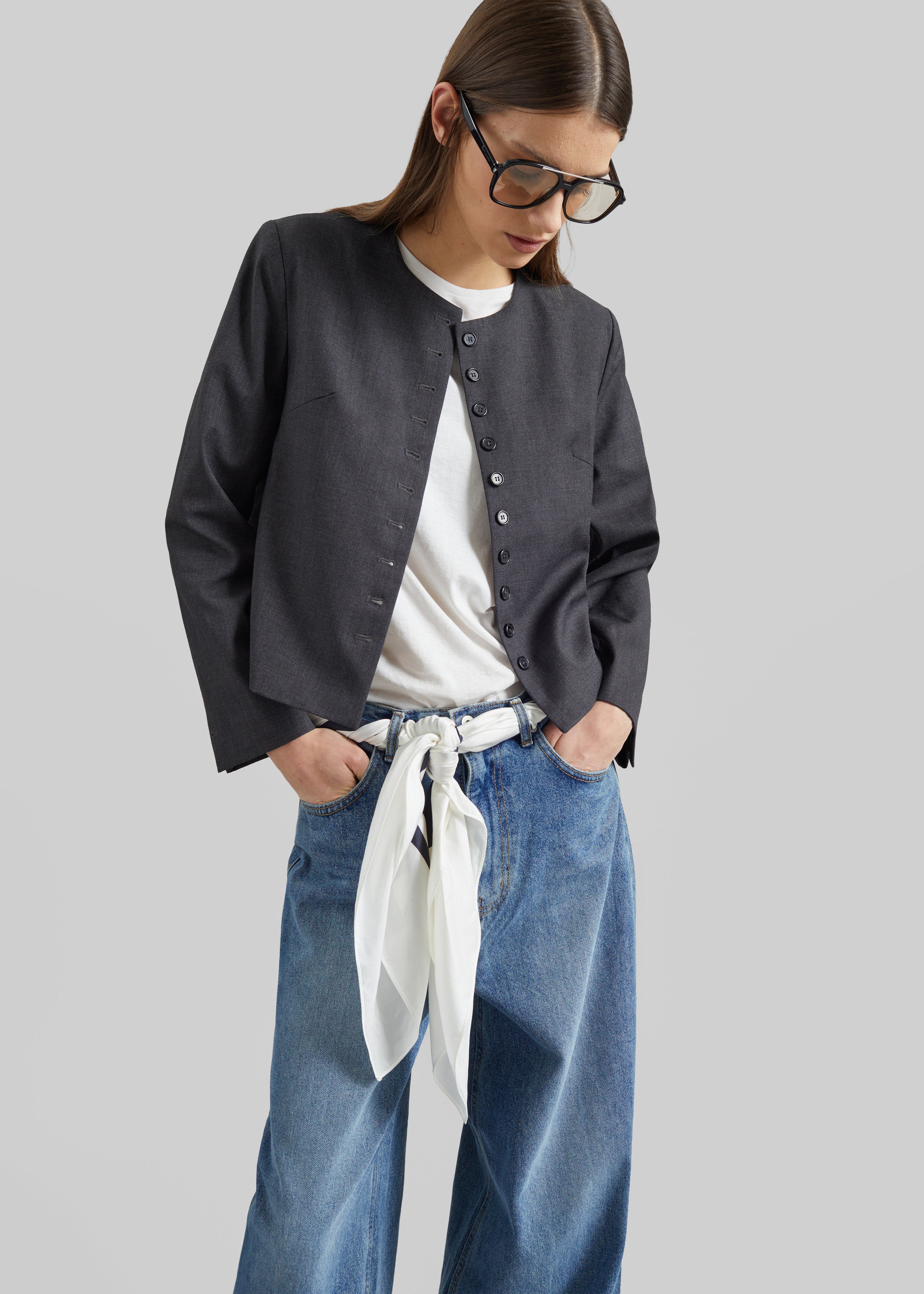 Katya Button-Up Boxy Top - Dark Grey Melange - 10