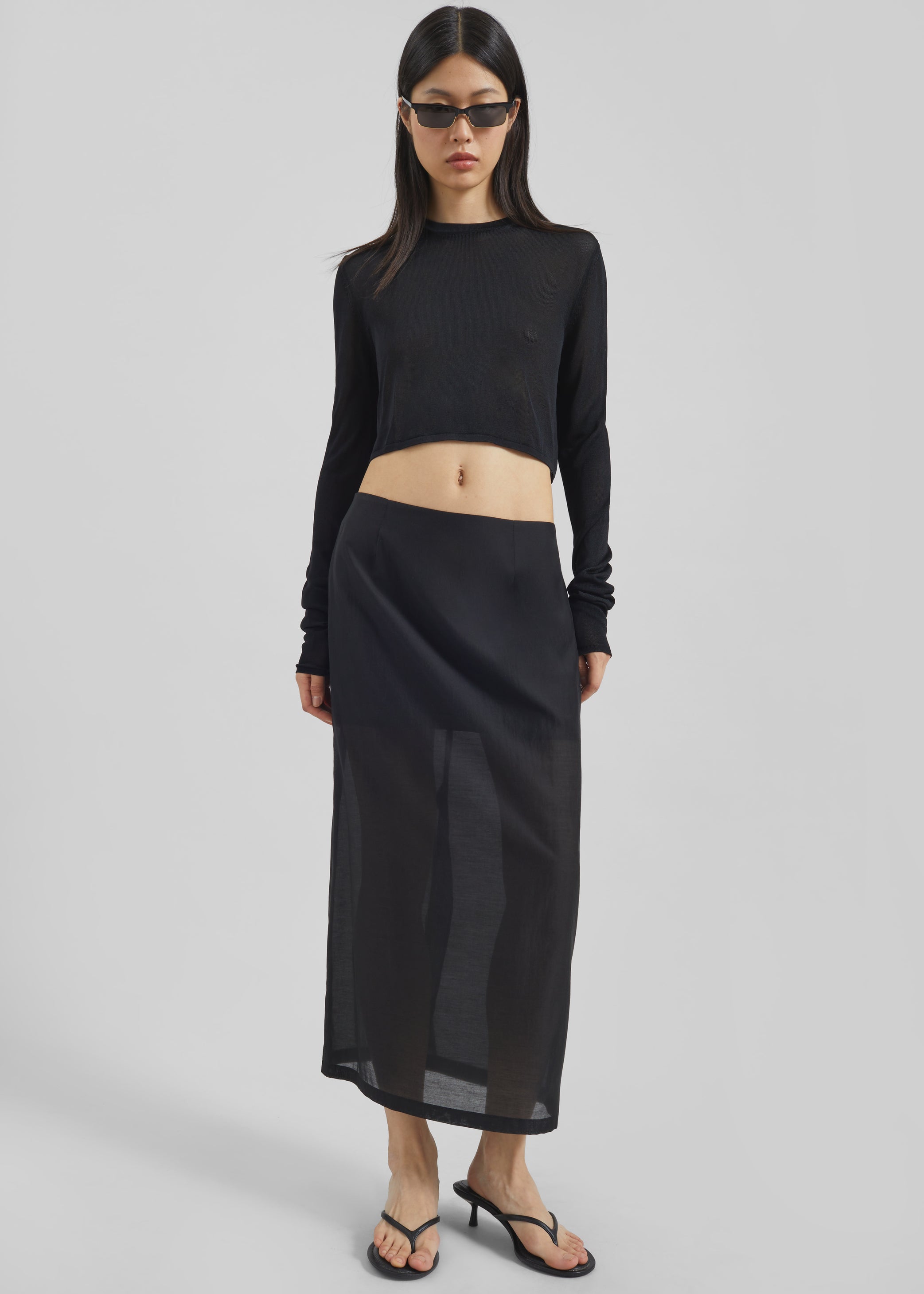 Shop the look image for Lenore Semi Sheer Midi Skirt - Black