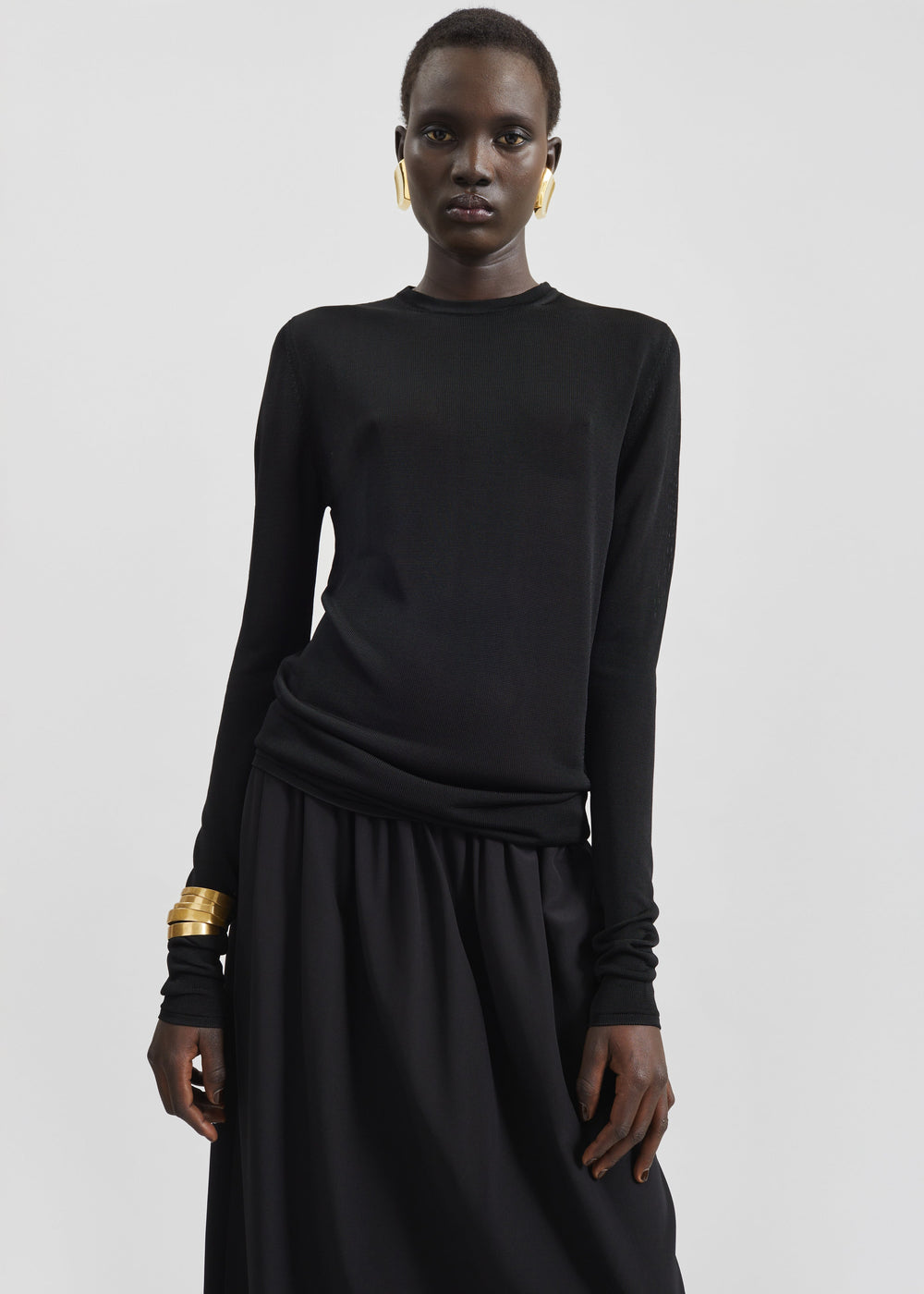 Kazel Thin Knit Top - Black