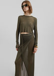 Kazel Cropped Thin Knit Top - Khaki