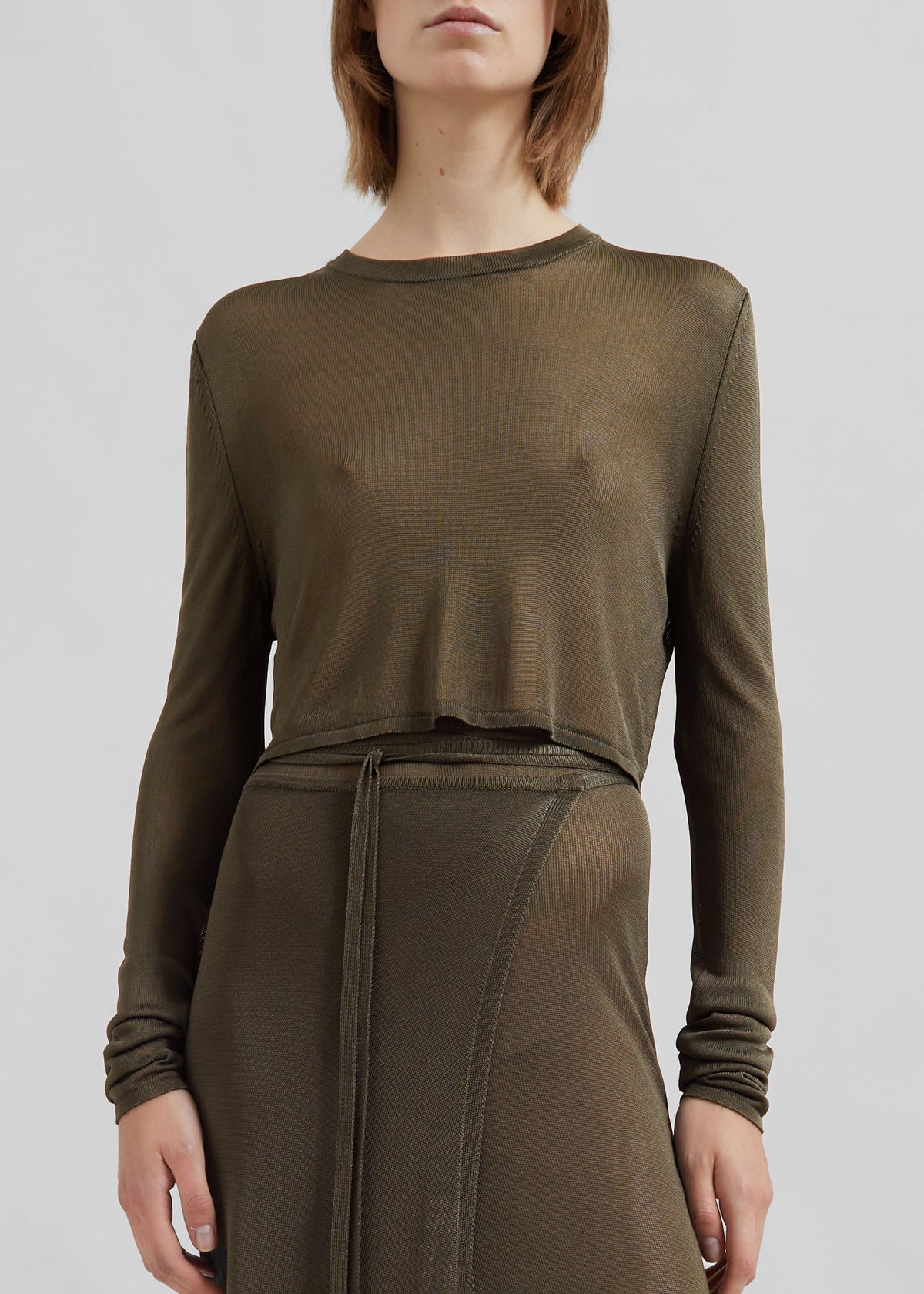 Kazel Cropped Thin Knit Top - Khaki - 4