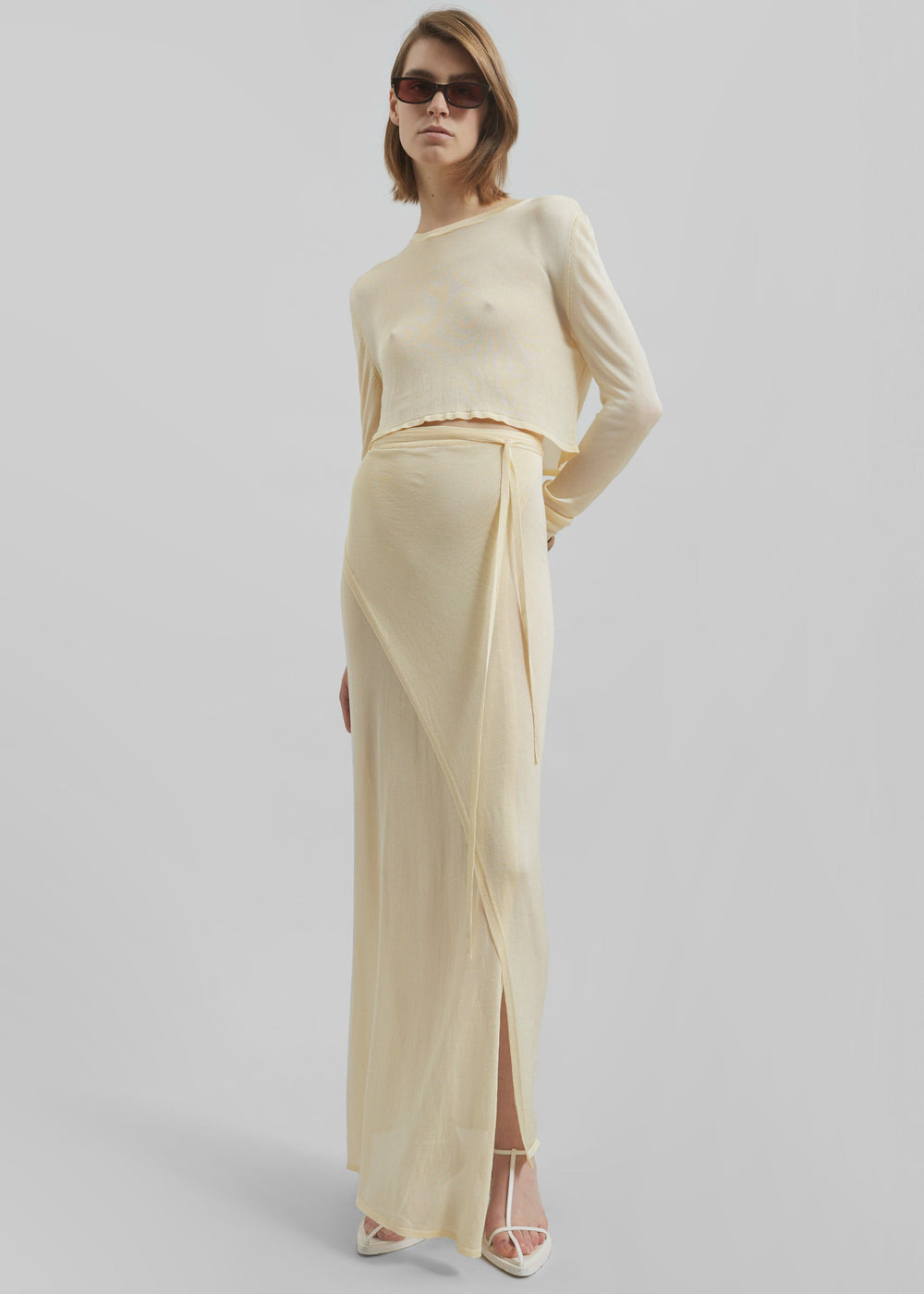 Kazel Cropped Thin Knit Top - Pale Yellow - 1