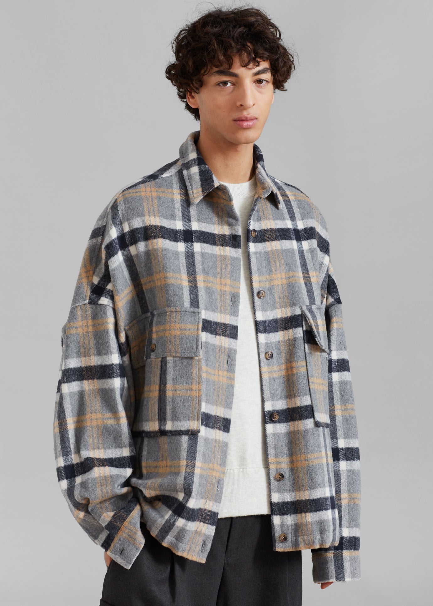 Keaton Flannel Pocket Overshirt - Checked Grey