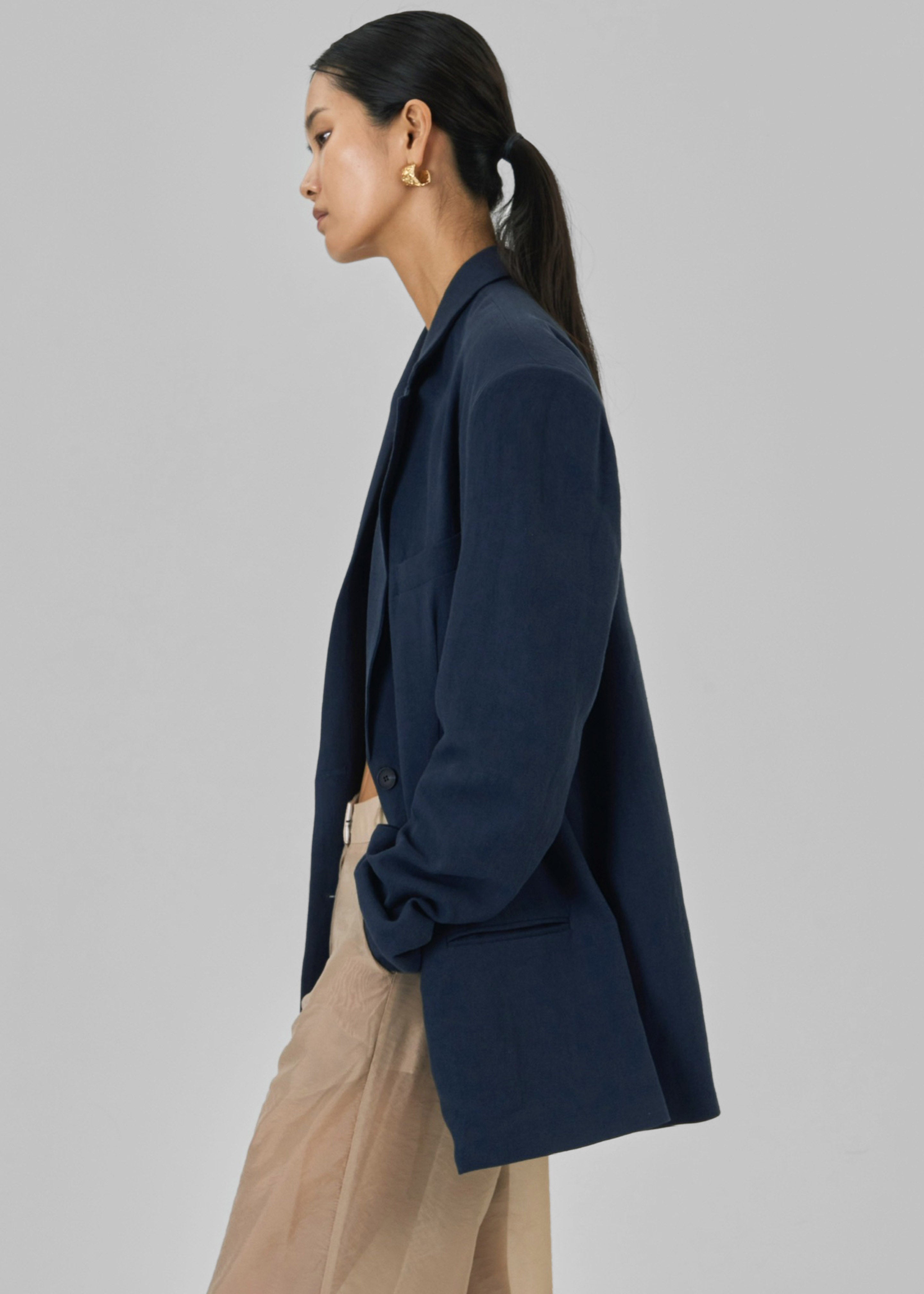 Keenan Linen Oversized Blazer - Navy - 4