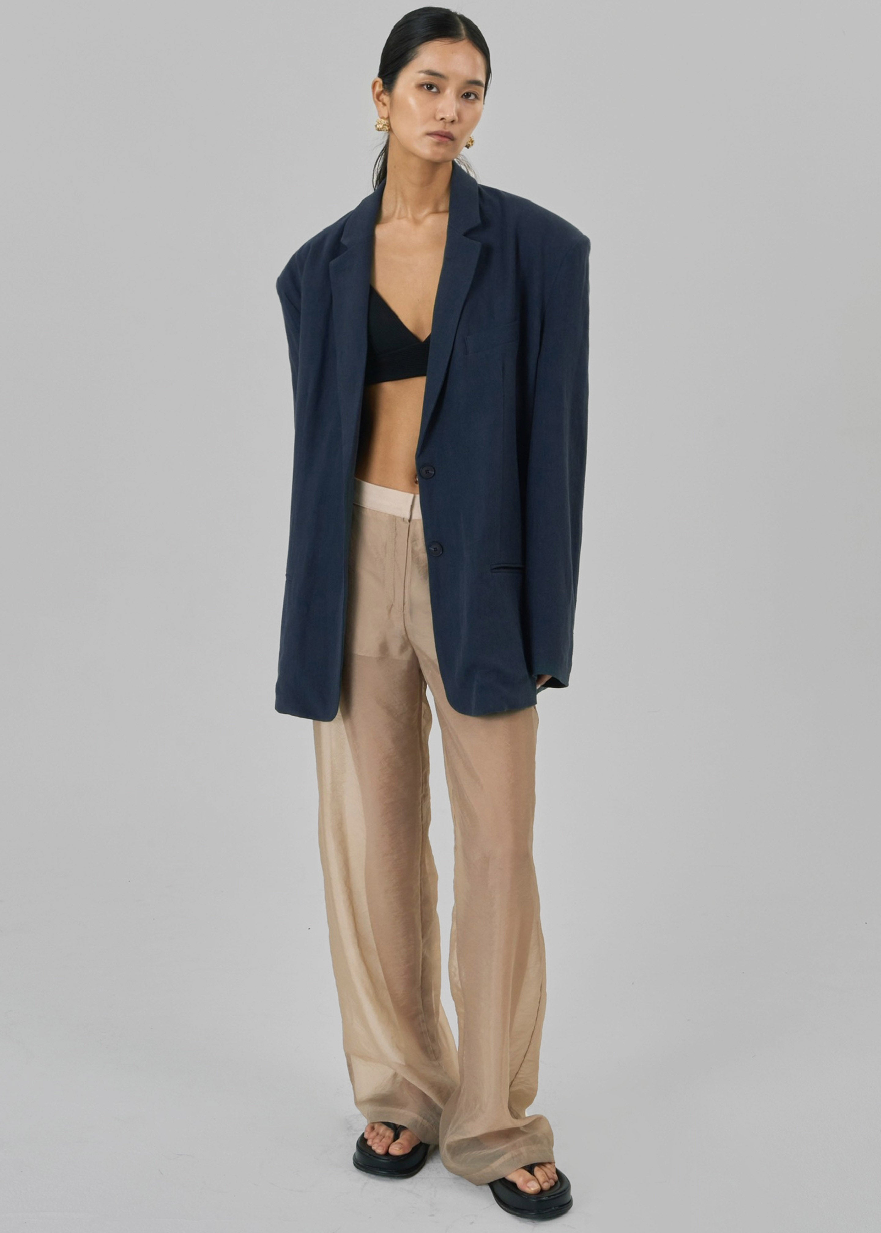 Keenan Linen Oversized Blazer - Navy - 1