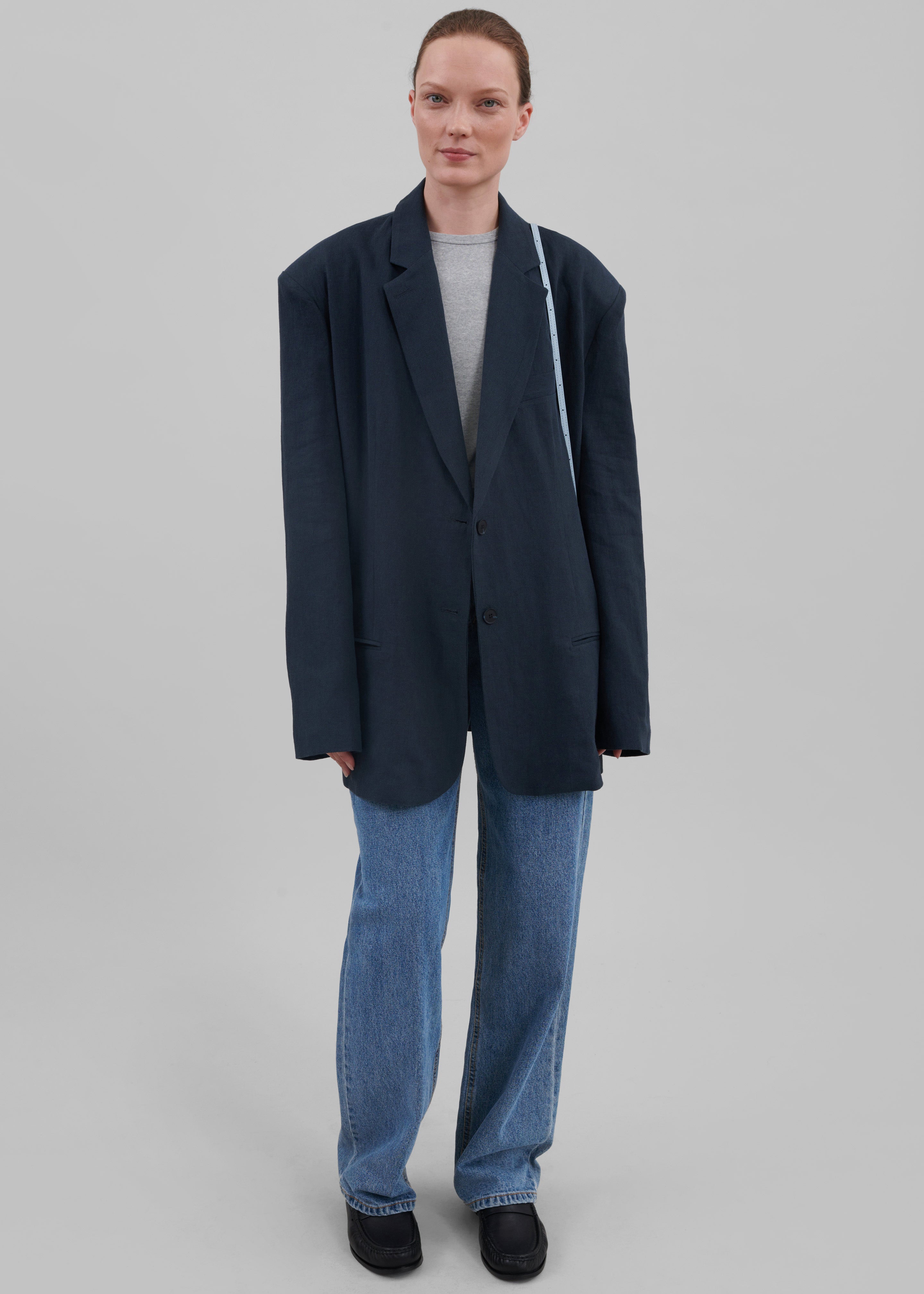 Keenan Linen Oversized Blazer - Navy - 3