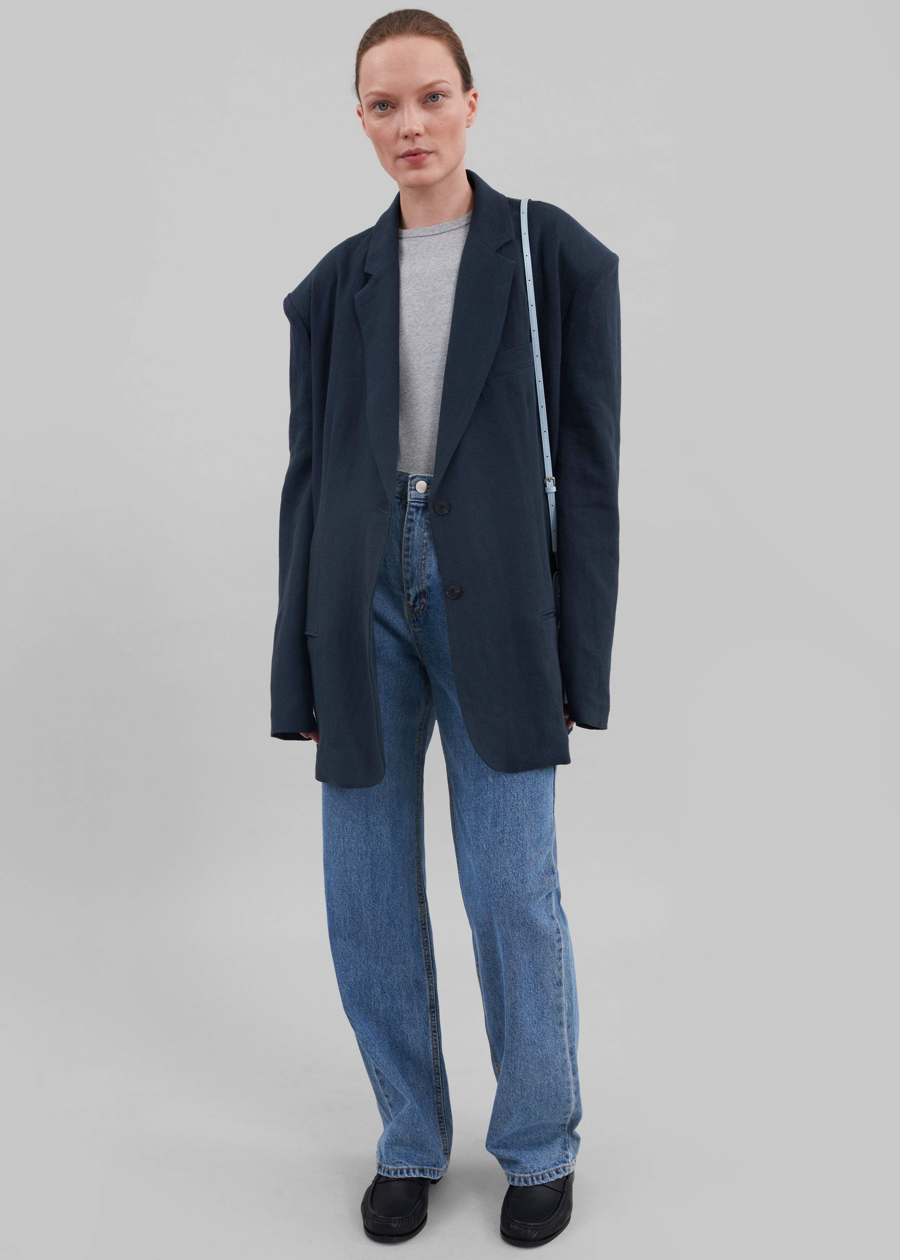 Keenan Linen Oversized Blazer - Navy - 6