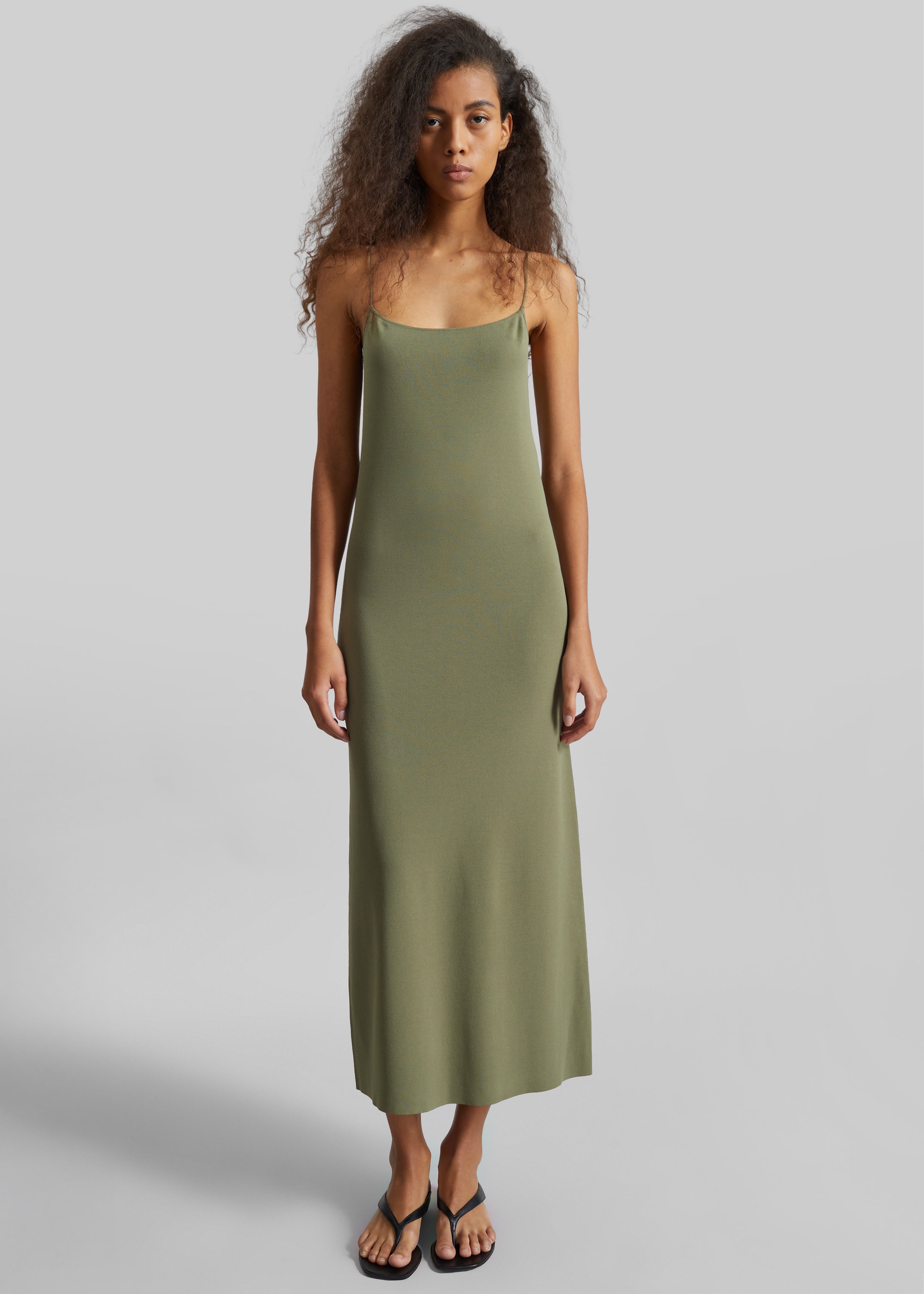 Keira Knit Midi Dress - Khaki Brown - 1