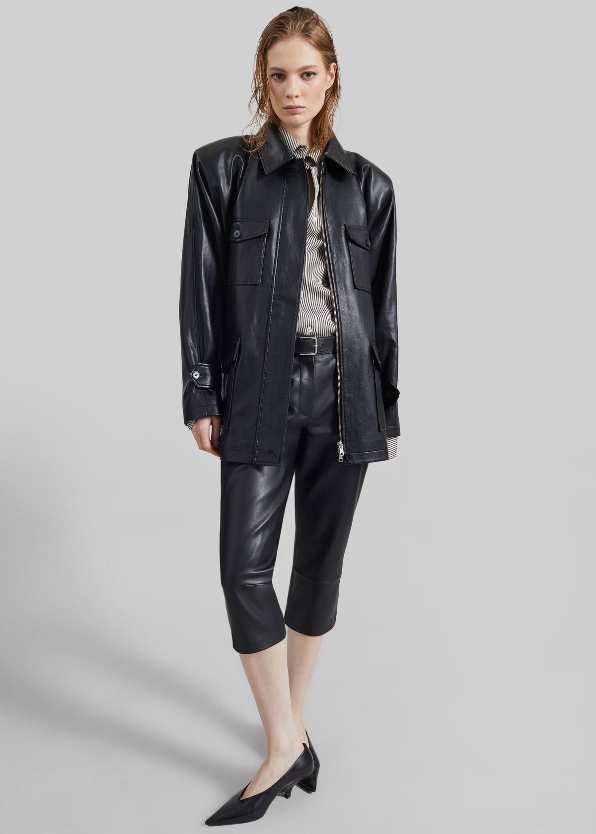 Kelia Faux Leather Padded Utility Jacket - Black - 7