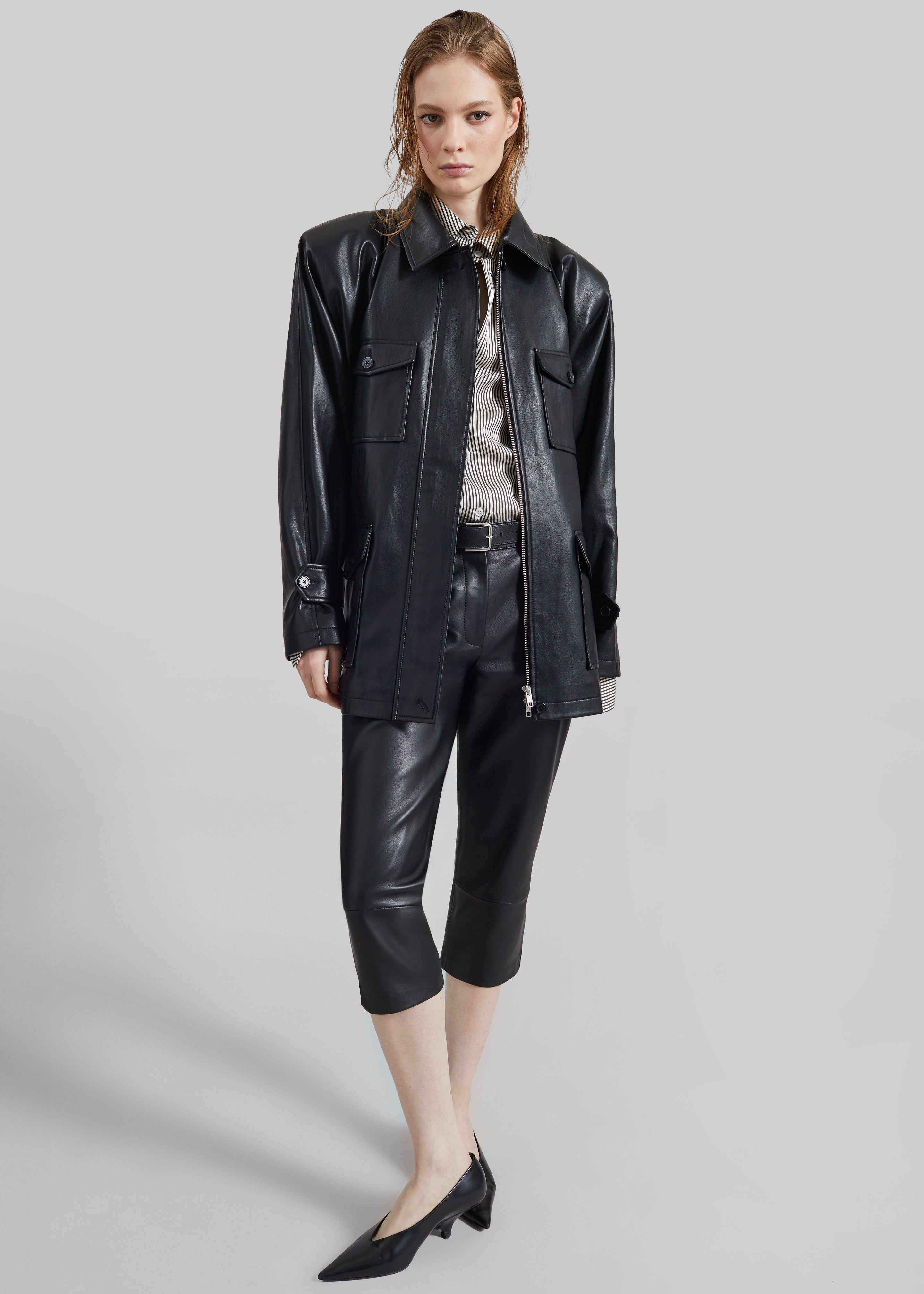 Kelia Faux Leather Padded Utility Jacket - Black - 7