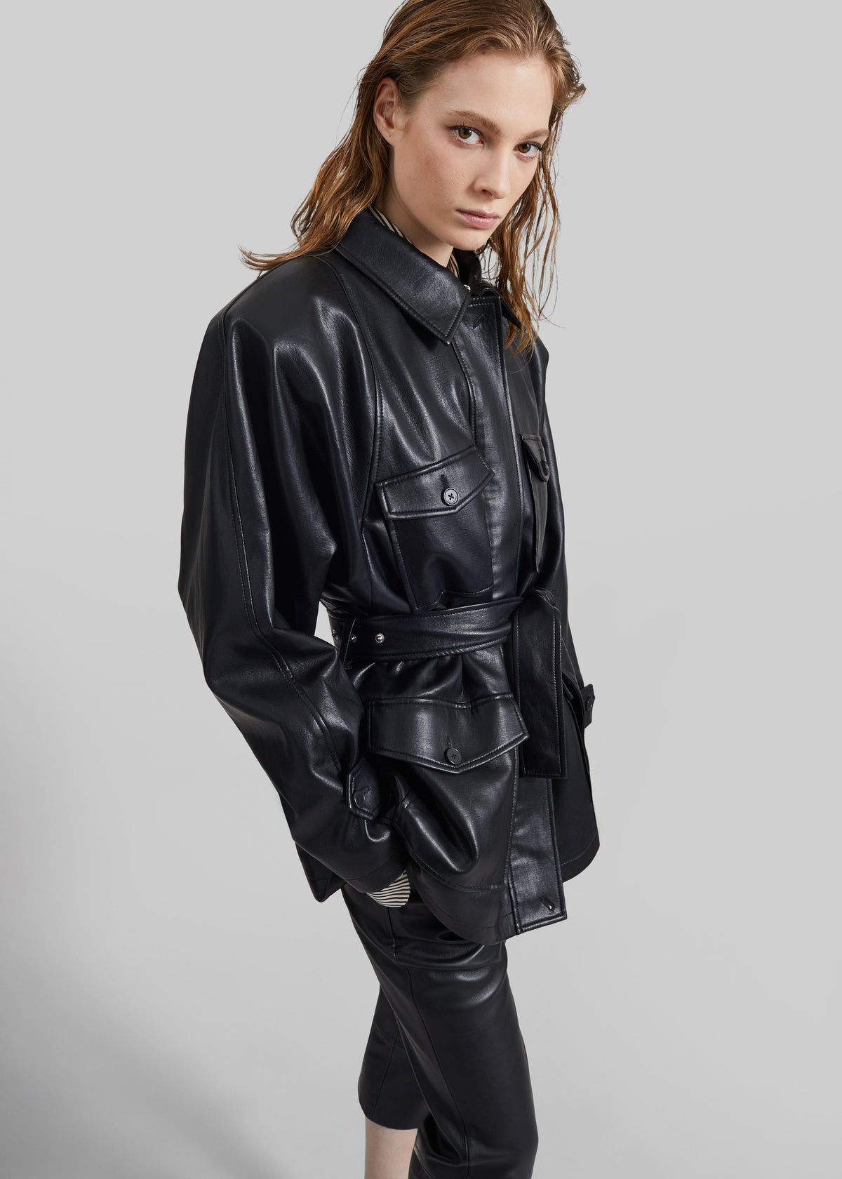 Kelia Faux Leather Padded Utility Jacket - Black - 6