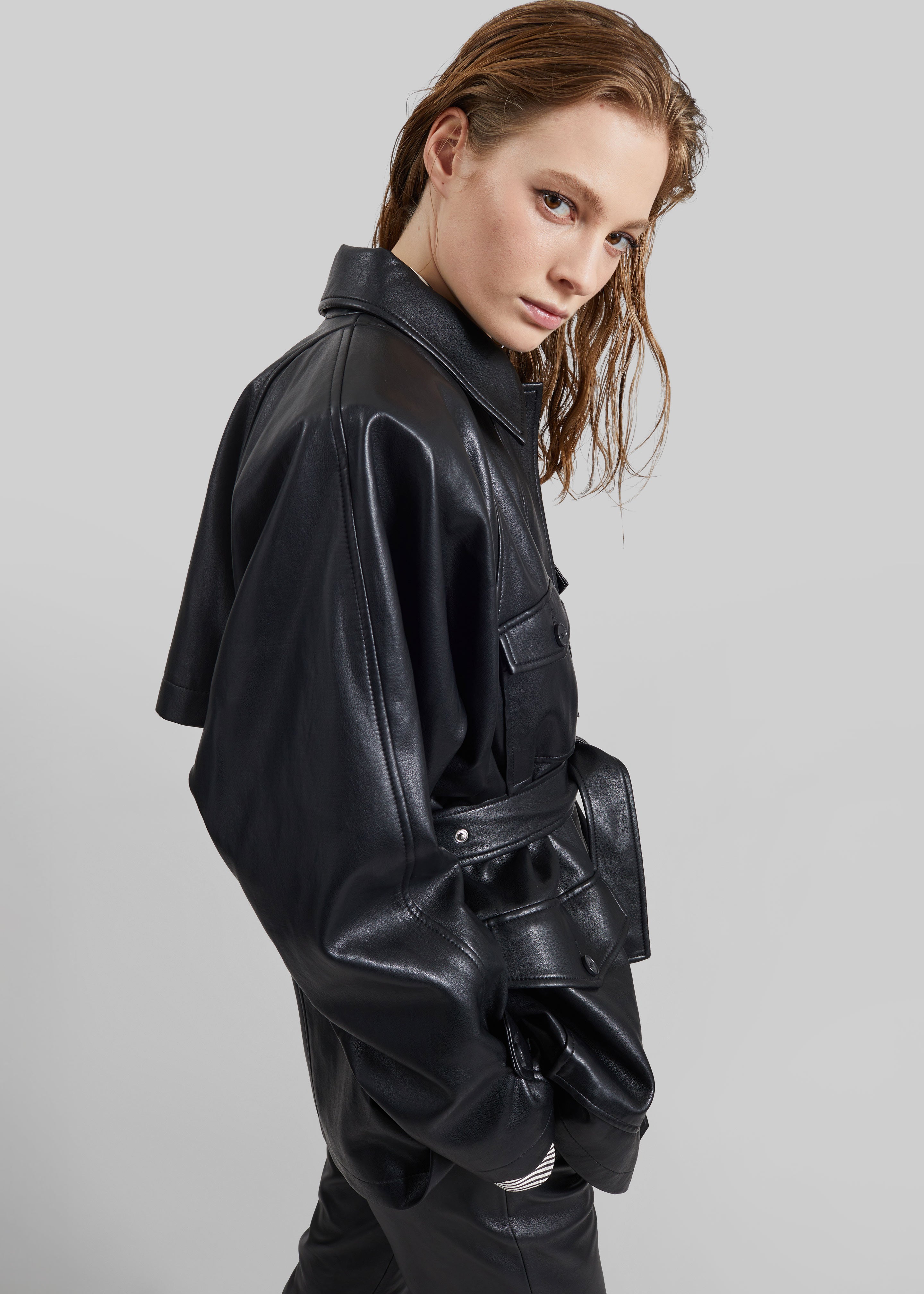 Kelia Faux Leather Padded Utility Jacket - Black - 9