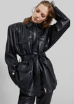 Kelia Faux Leather Padded Utility Jacket - Black