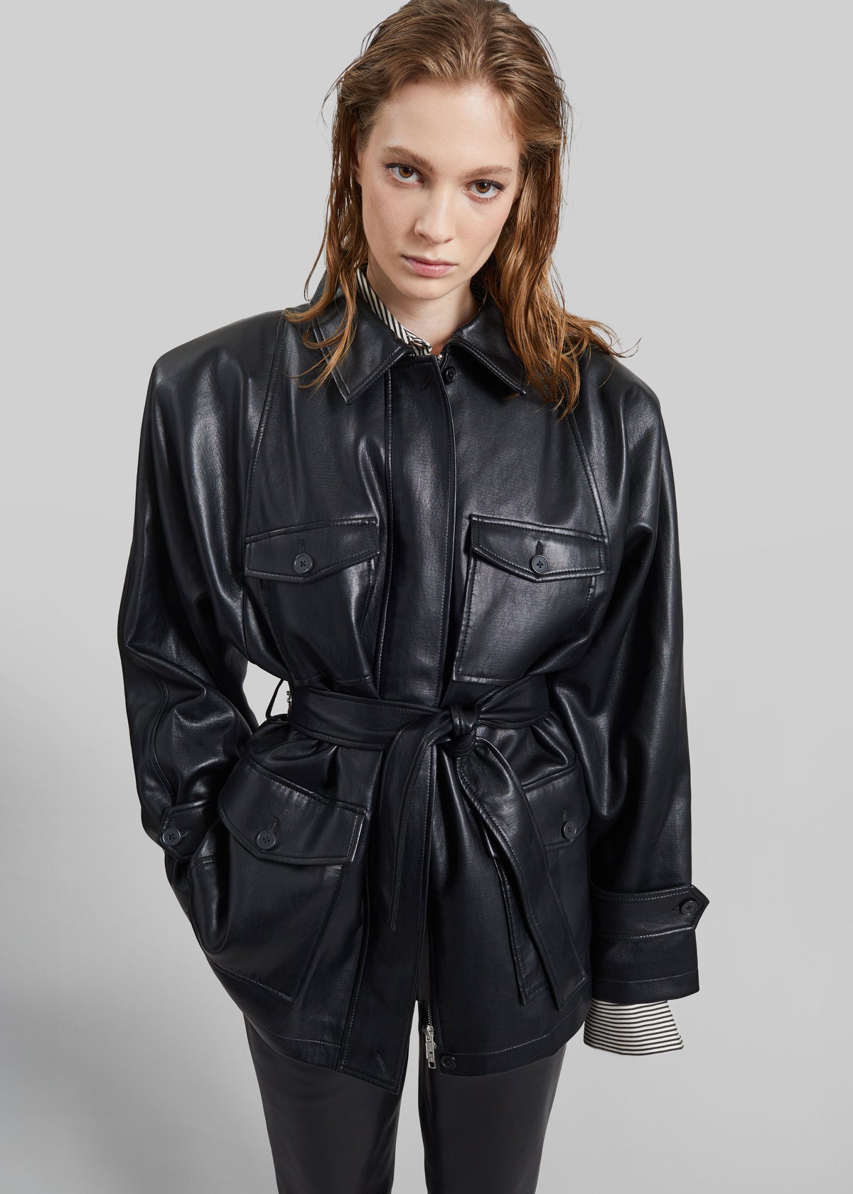 Kelia Faux Leather Padded Utility Jacket - Black - 5