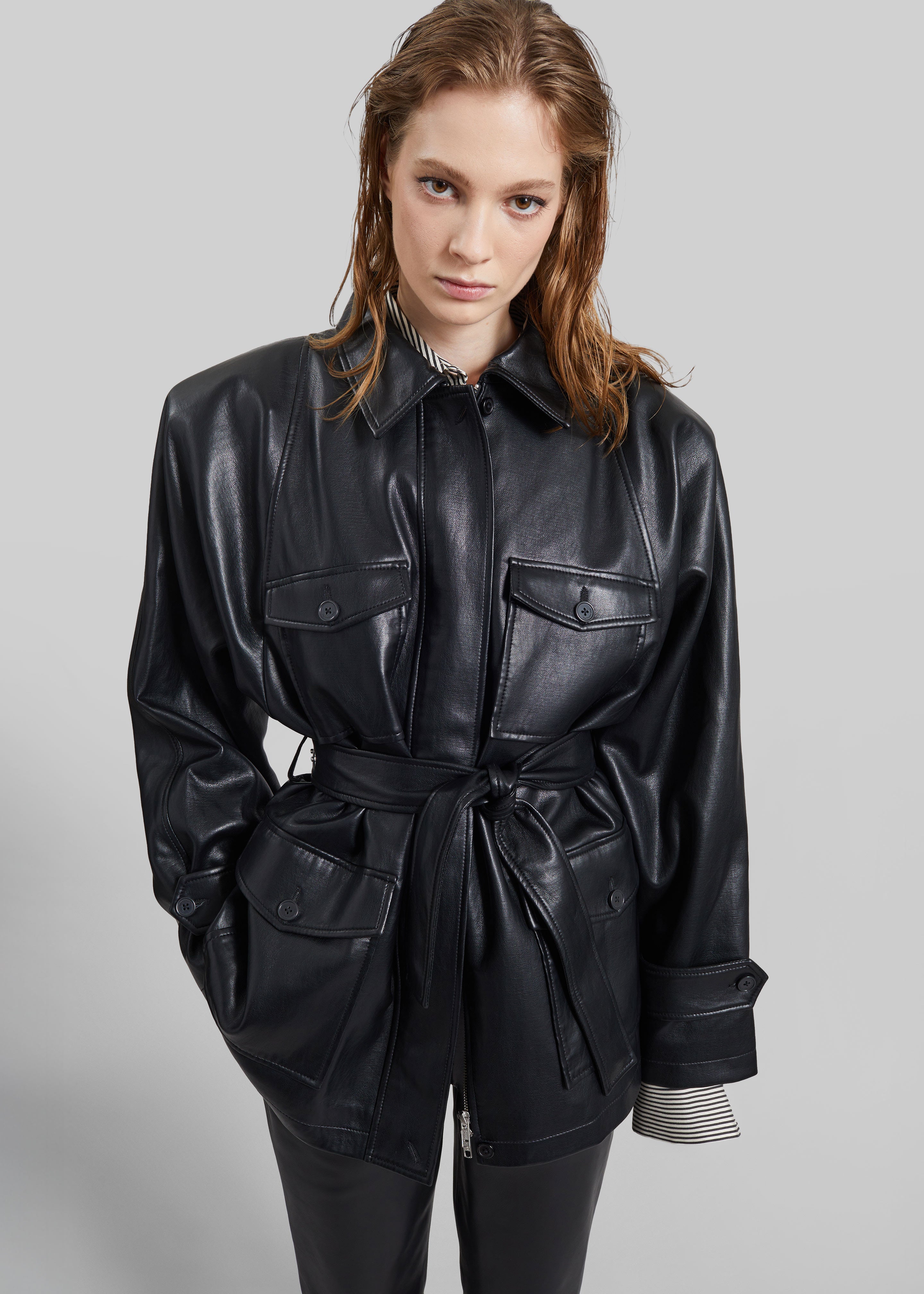 Kelia Faux Leather Padded Utility Jacket - Black - 5