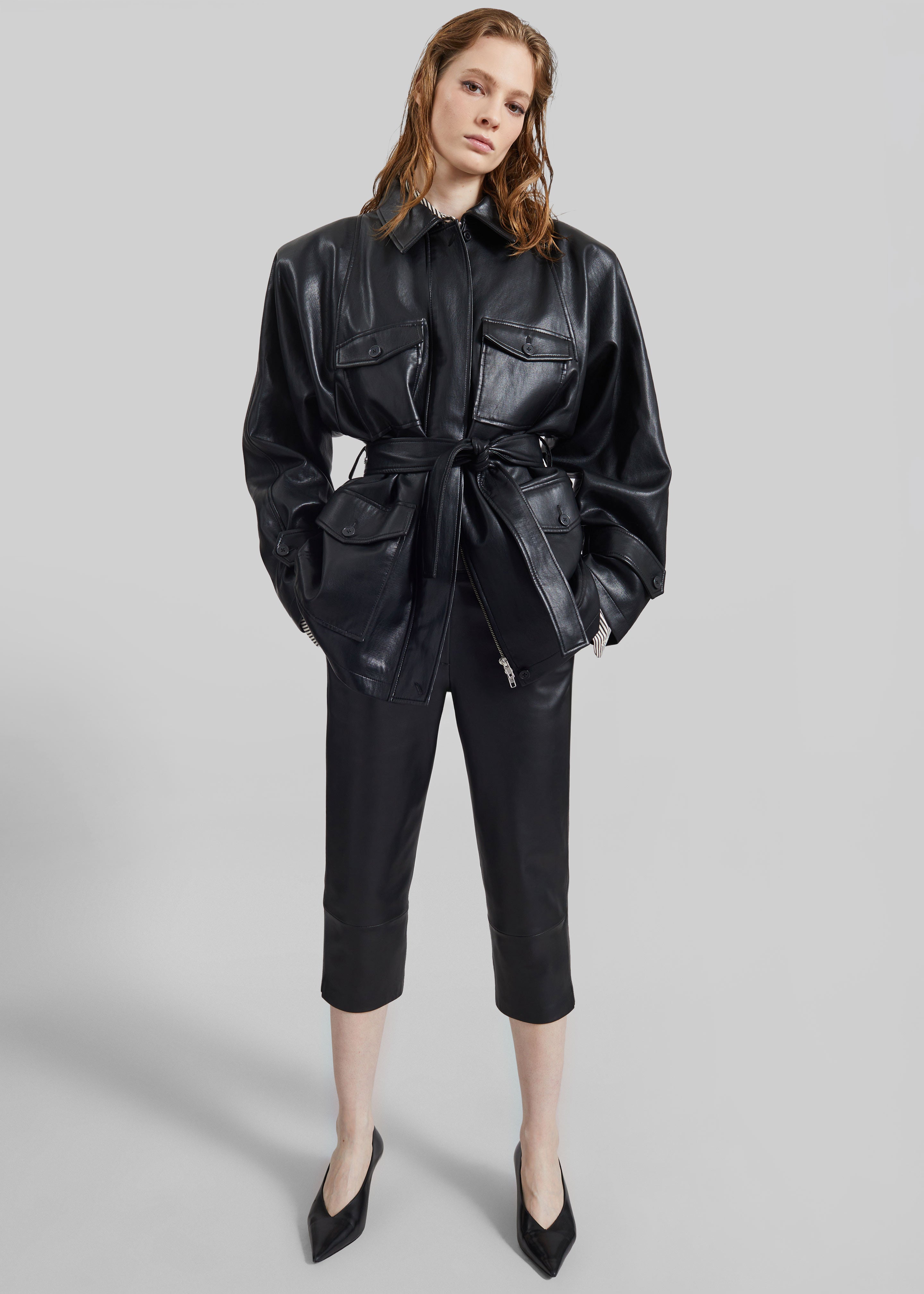 Kelia Faux Leather Padded Utility Jacket - Black - 2