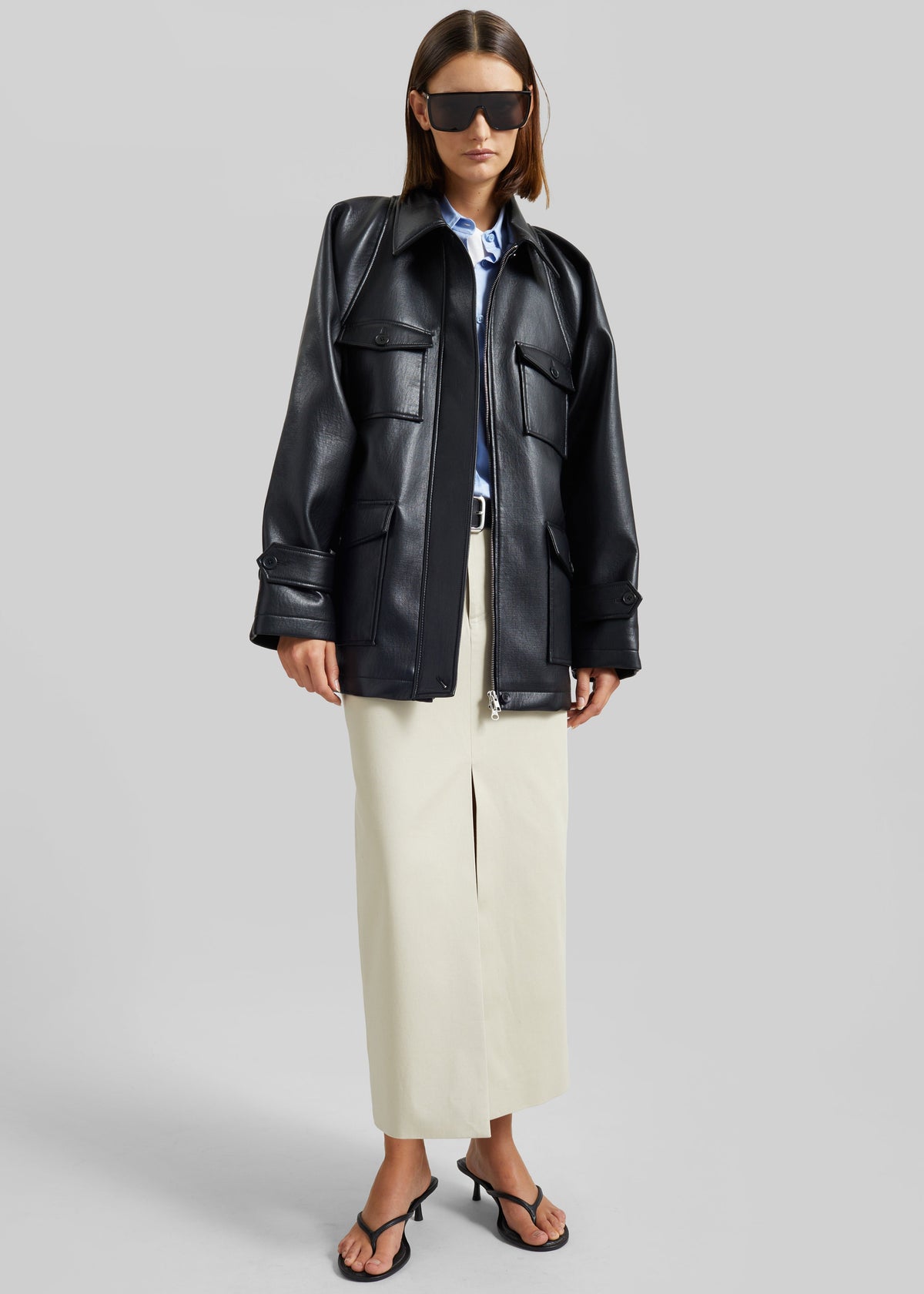 Kelia Faux Leather Padded Utility Jacket - Black - 3