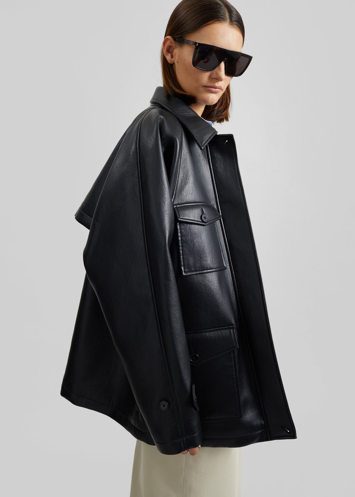 Kelia Faux Leather Padded Utility Jacket - Black - 4