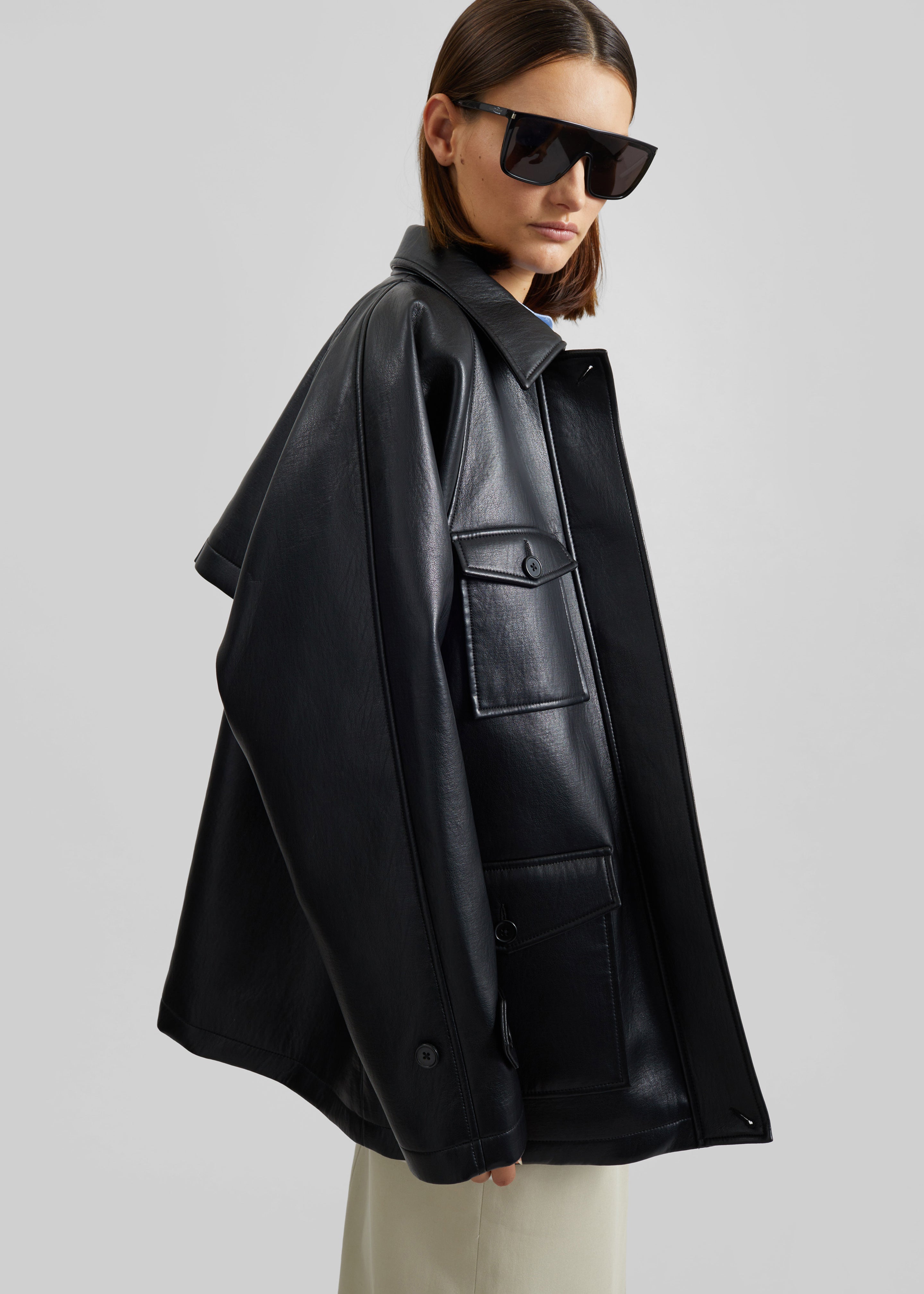 Kelia Faux Leather Padded Utility Jacket - Black - 4