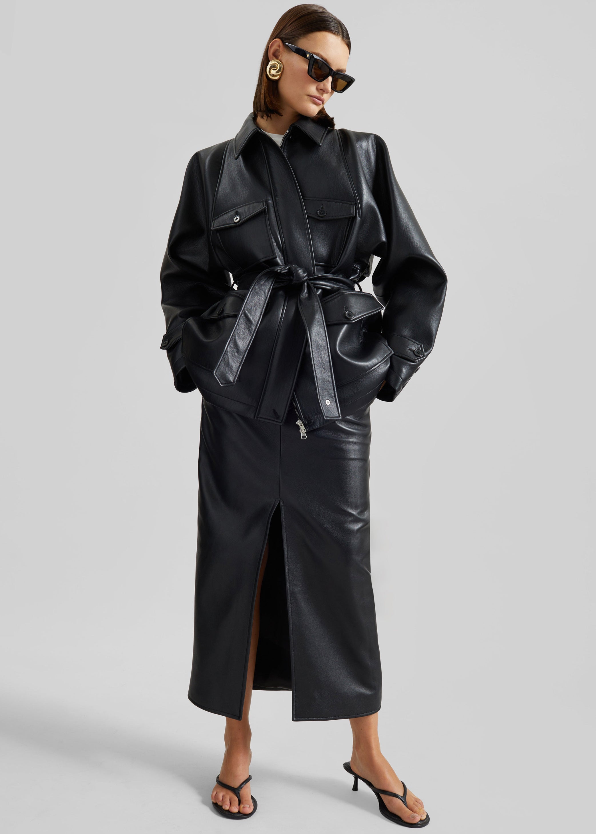 Shop the look image for Kelia Faux Leather Padded Utility Jacket - Black