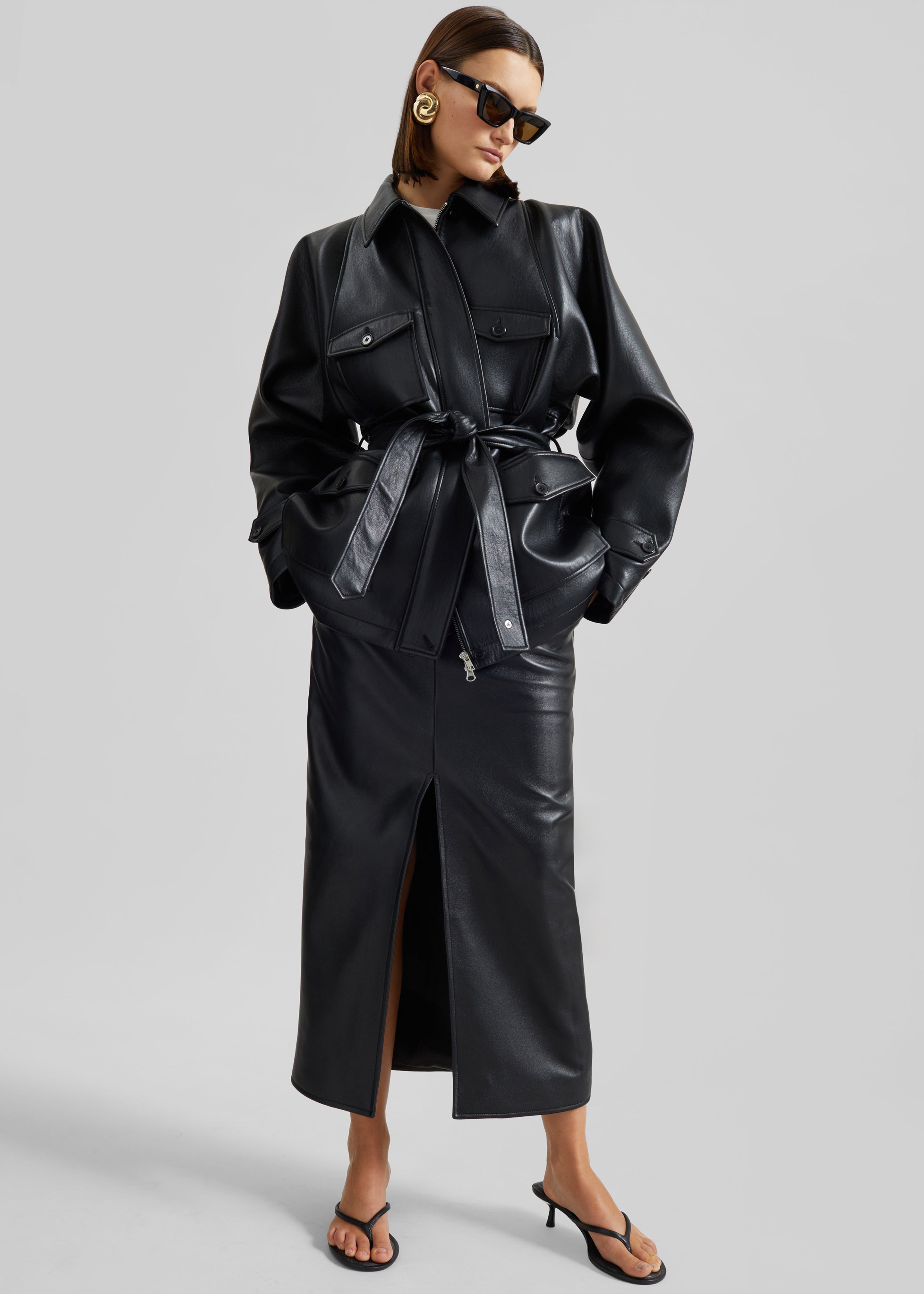 Kelia Faux Leather Padded Utility Jacket - Black - 11