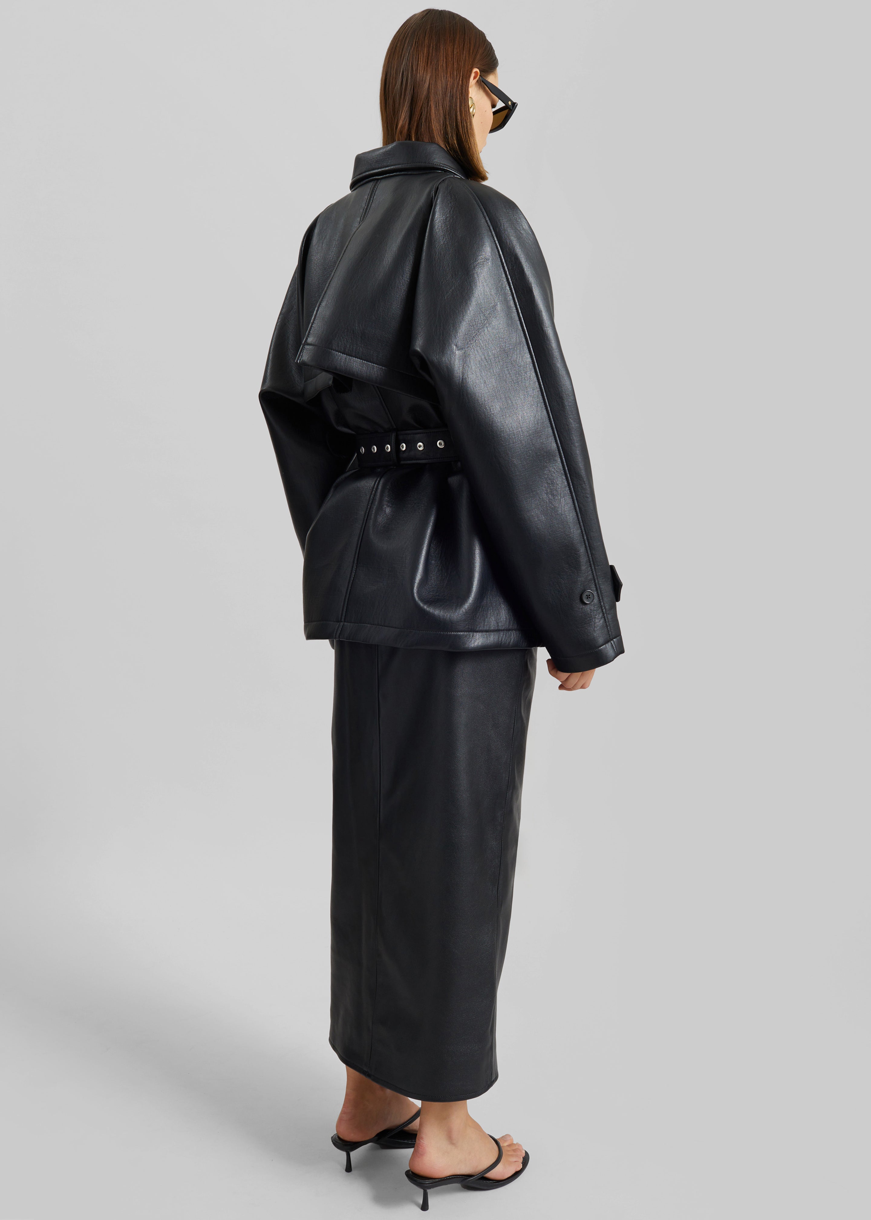 Kelia Faux Leather Padded Utility Jacket - Black - 12