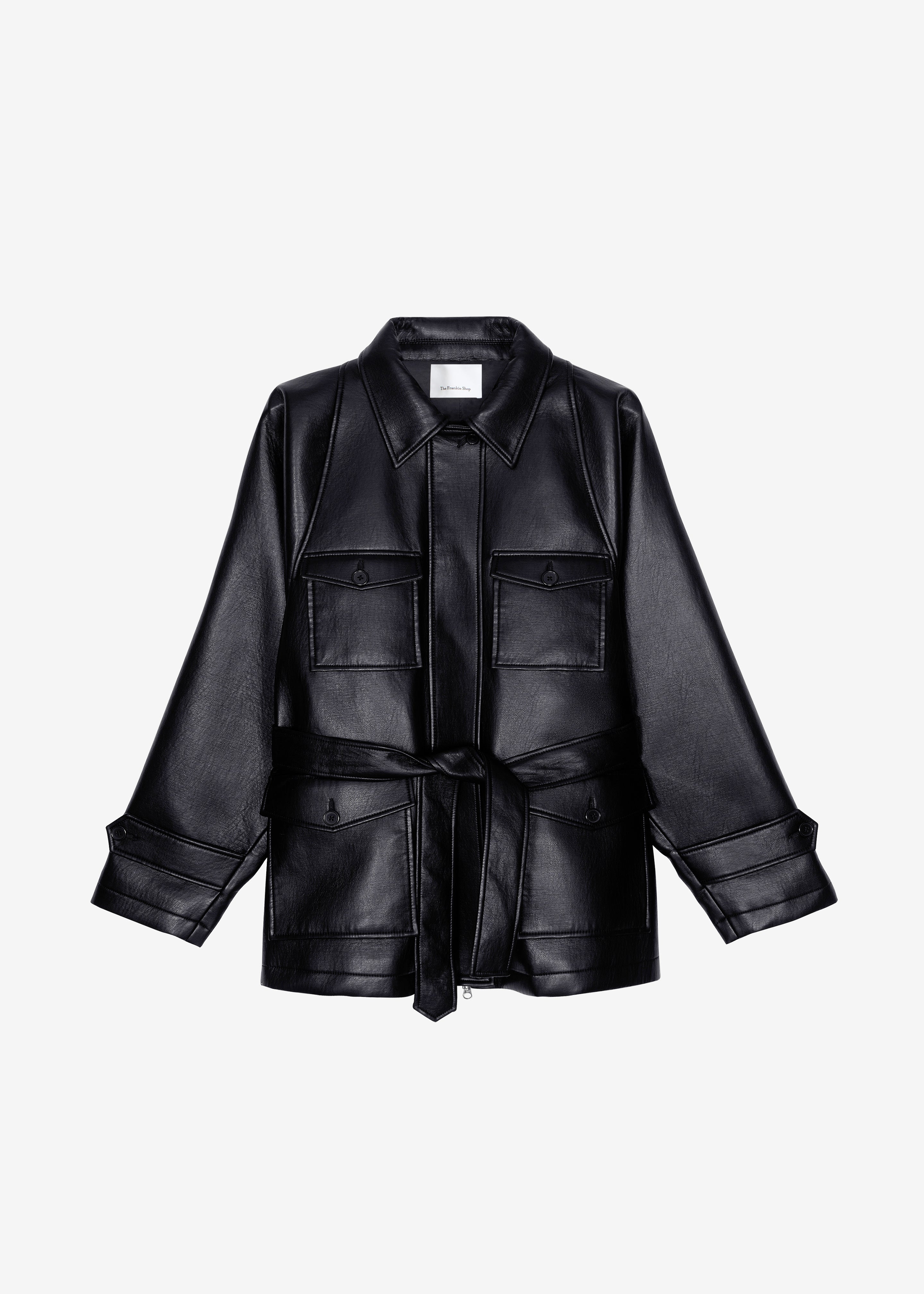 Kelia Faux Leather Padded Utility Jacket - Black - 13