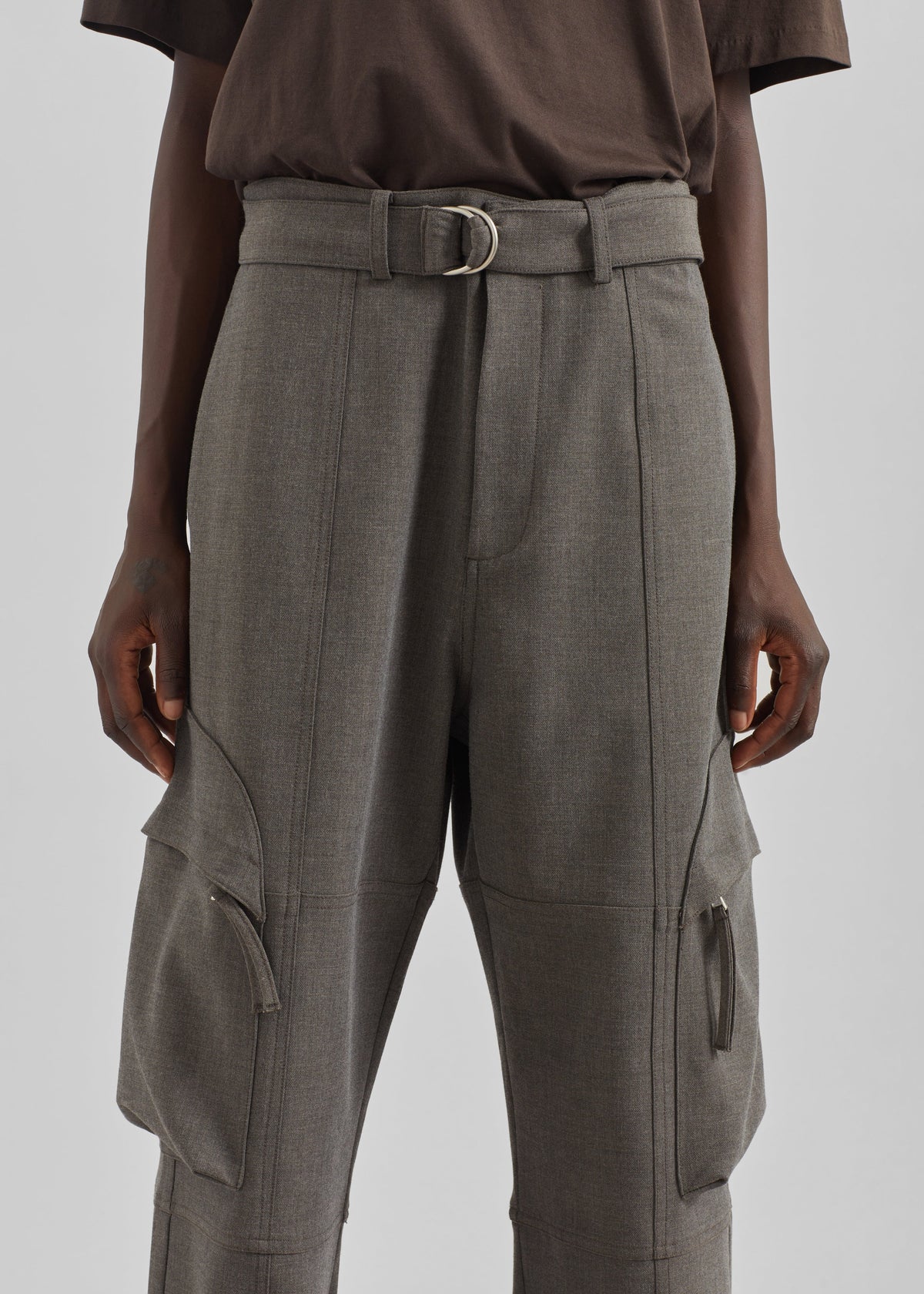 Kelly Double Weave Cargo Pants - Taupe Melange - 5