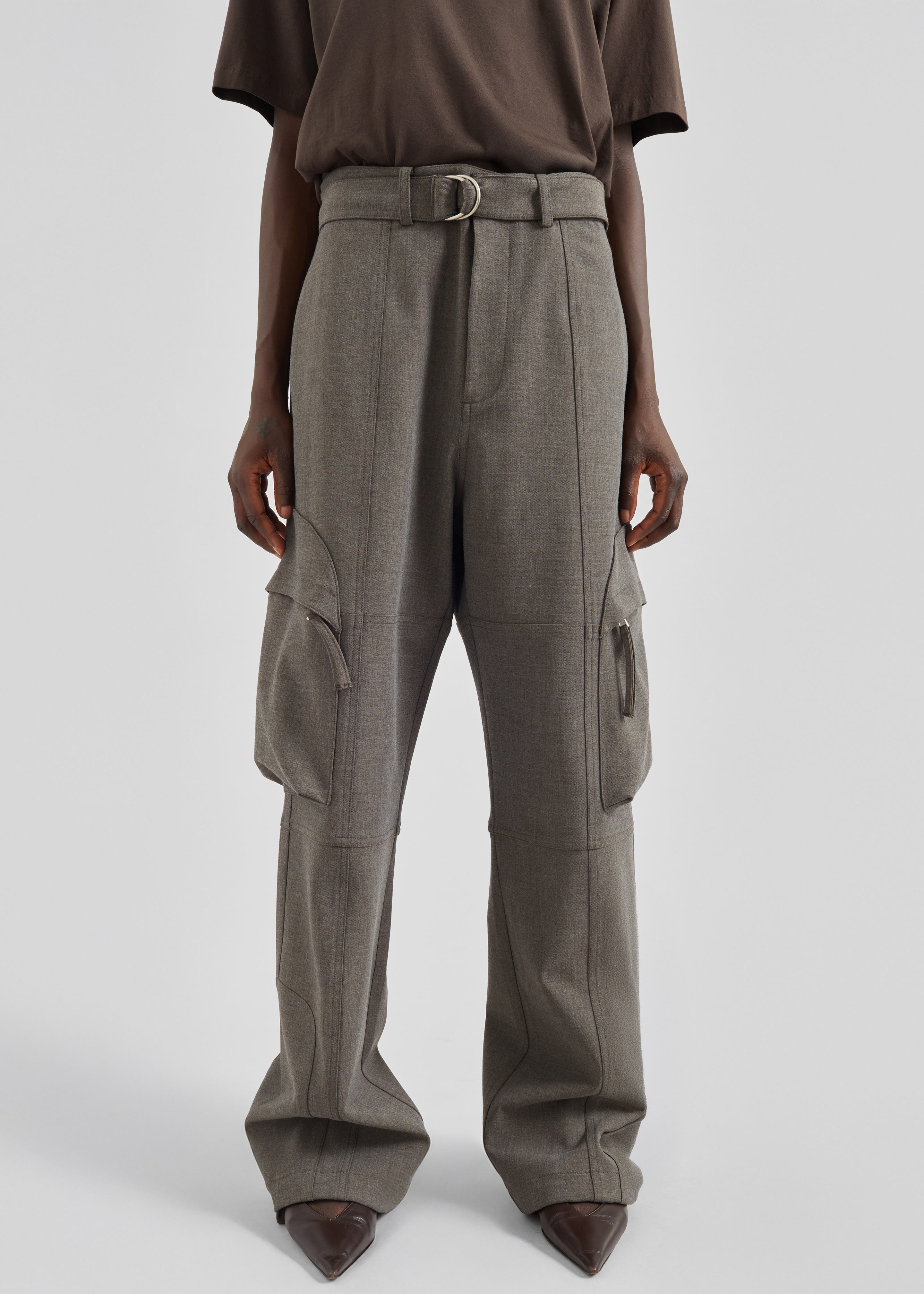 Kelly Double Weave Cargo Pants - Taupe Melange - 4
