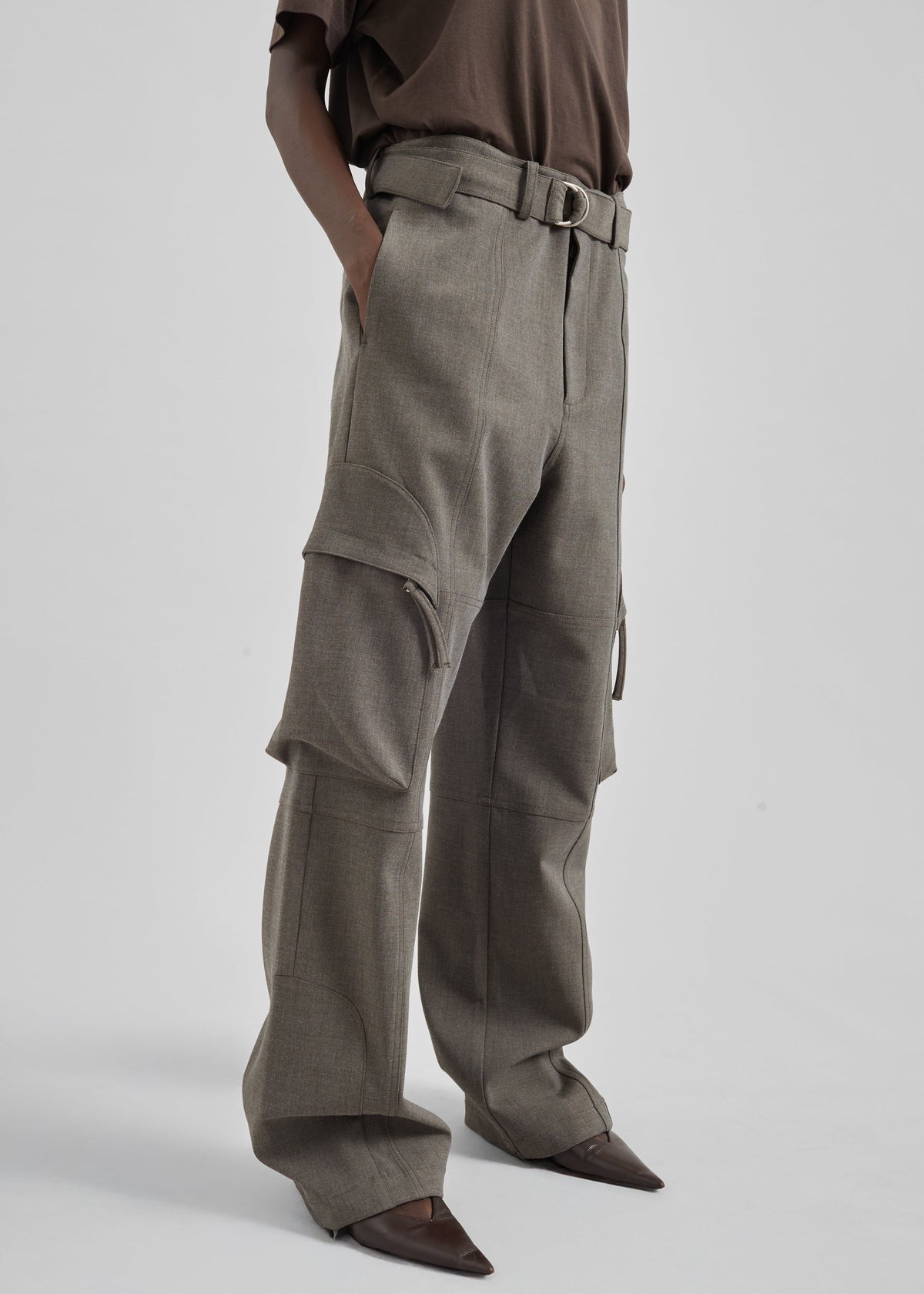 Kelly Double Weave Cargo Pants - Taupe Melange - 2