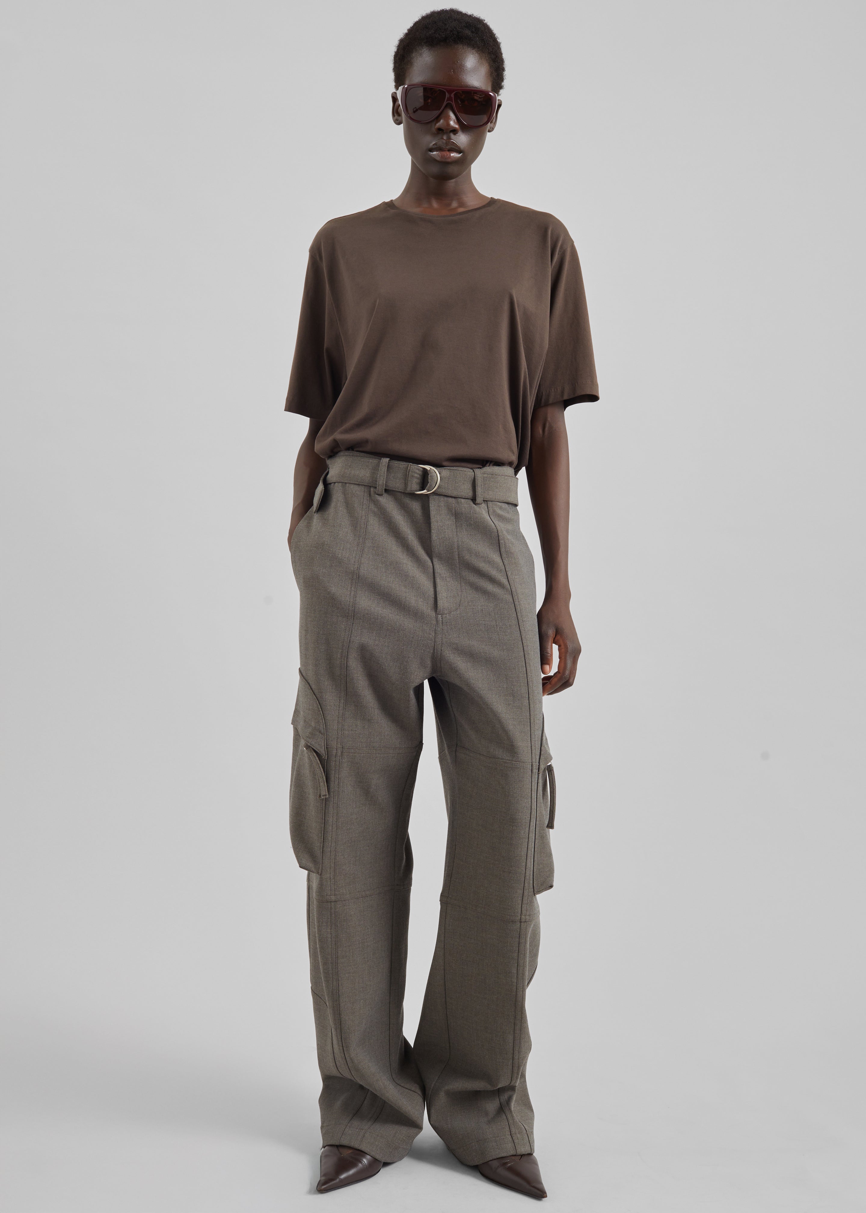Kelly Double Weave Cargo Pants - Taupe Melange - 6