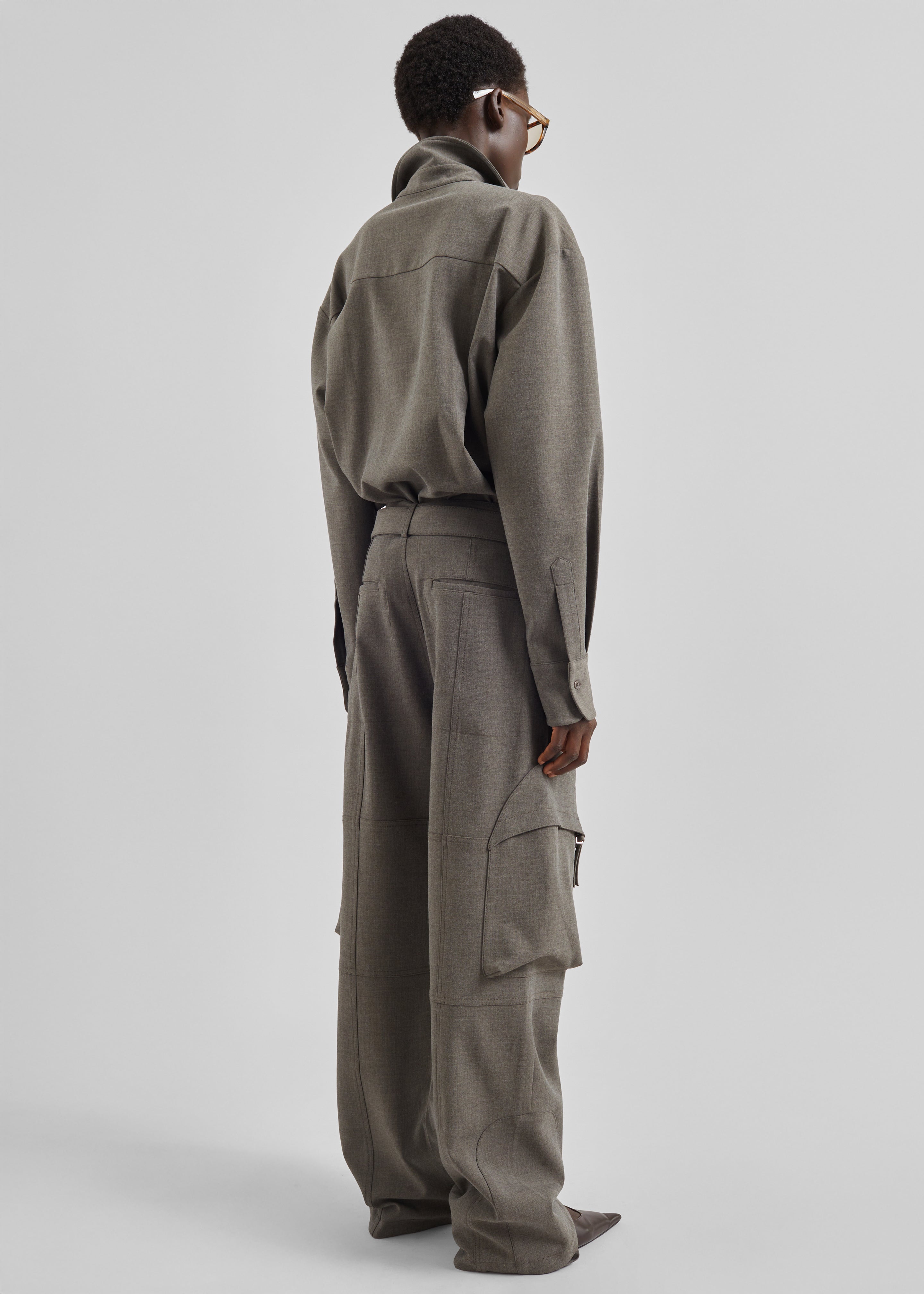 Kelly Double Weave Cargo Pants - Taupe Melange - 8