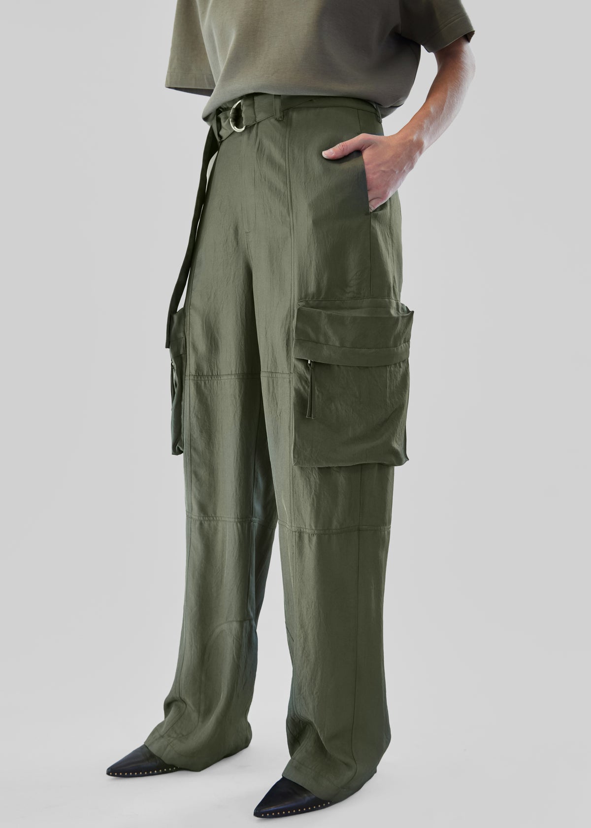 Kelly Fluid Cargo Pants - Moss Green - 4