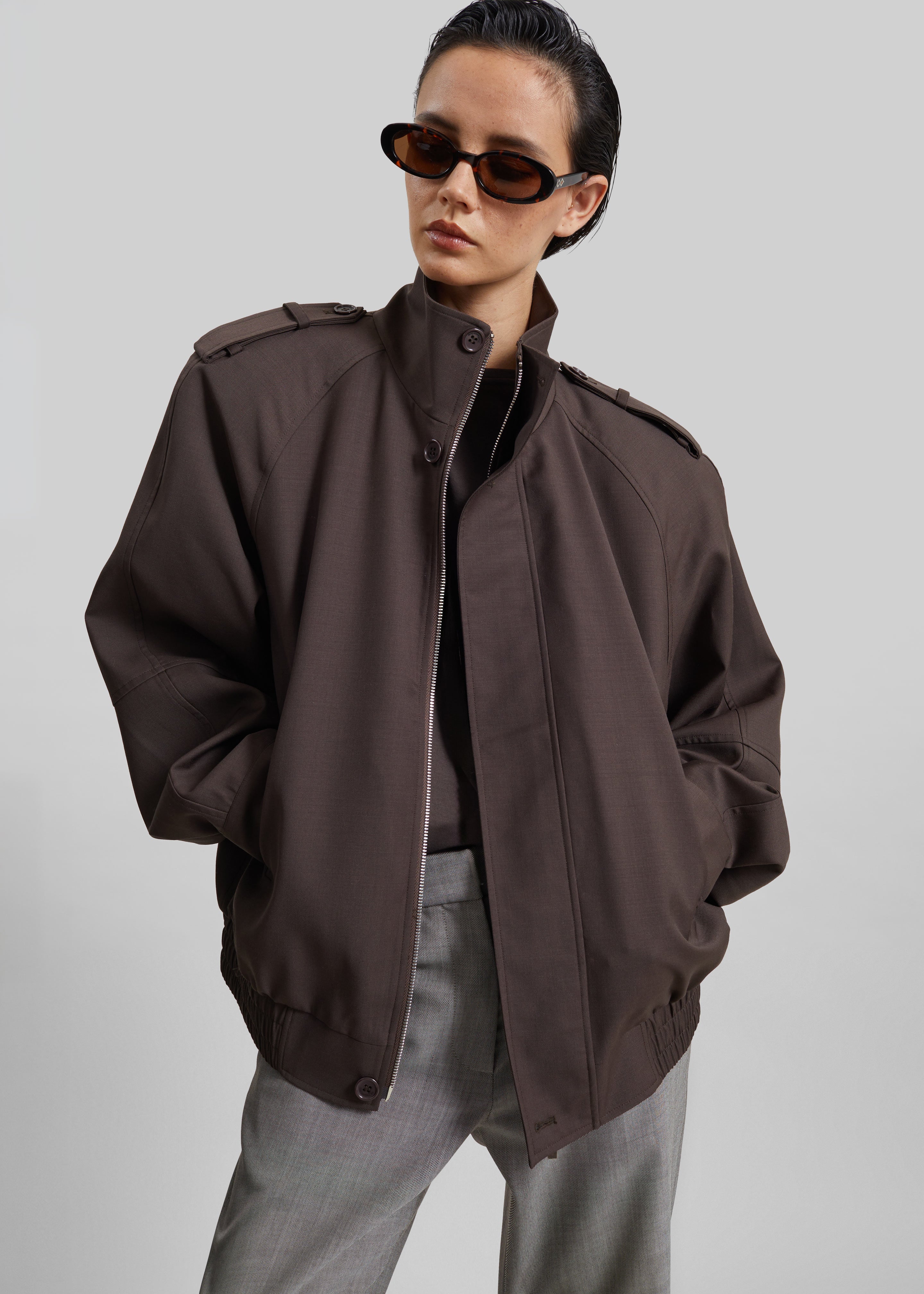 Blouson Kelly à épaulettes - Marron - 1
