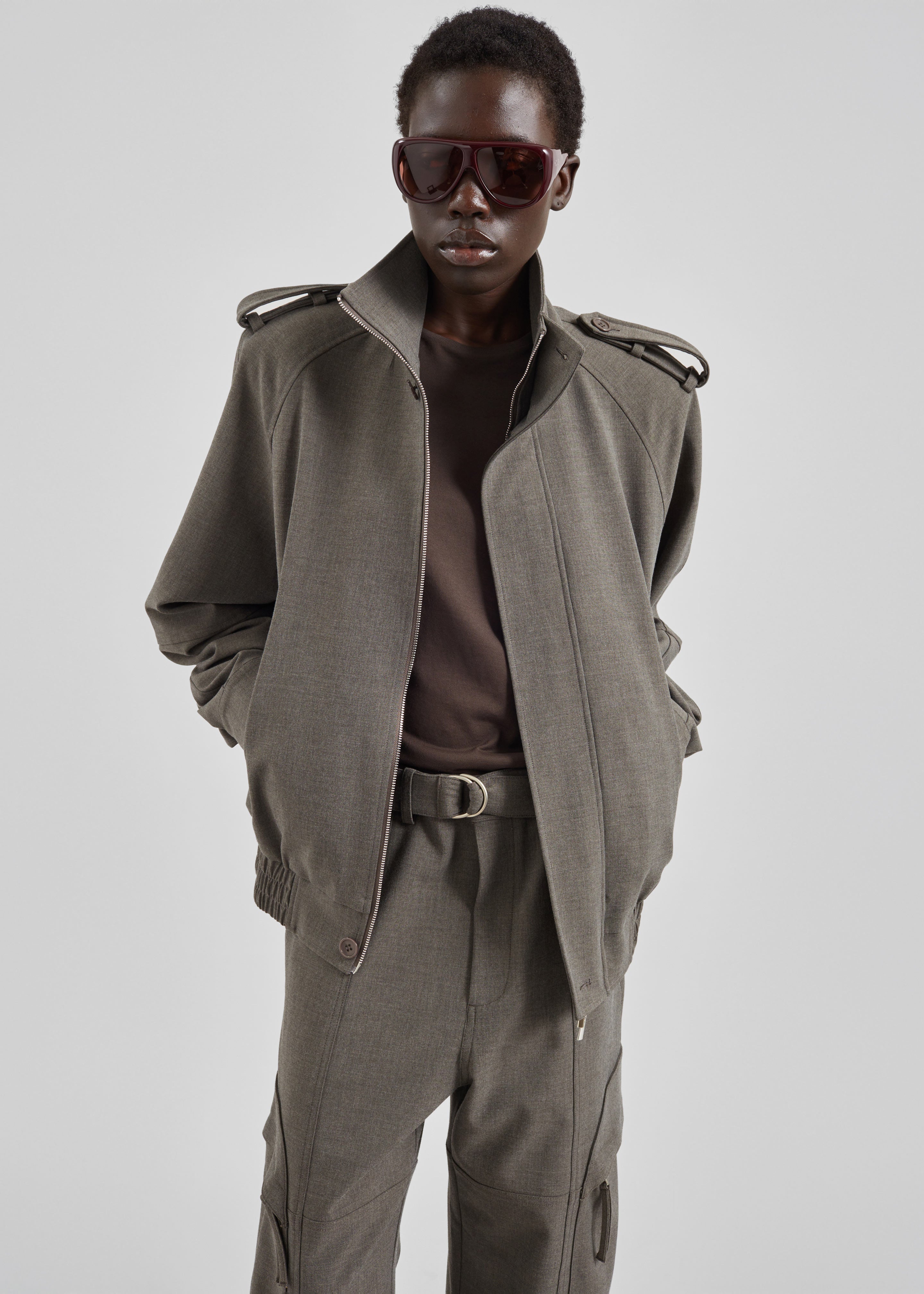 Kelly Padded Double Weave Blouson - Taupe Melange - 5