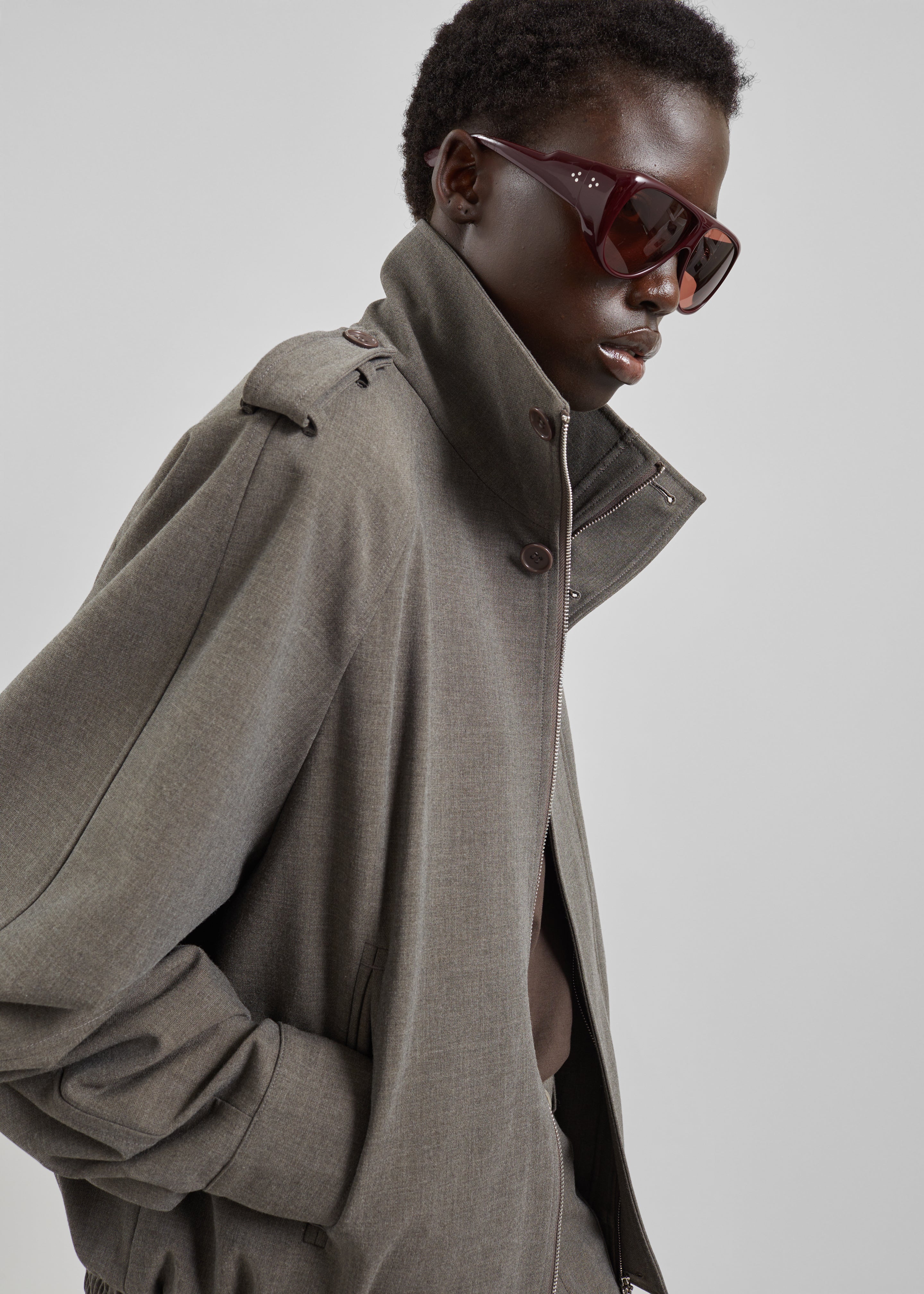 Kelly Padded Double Weave Blouson - Taupe Melange - 3