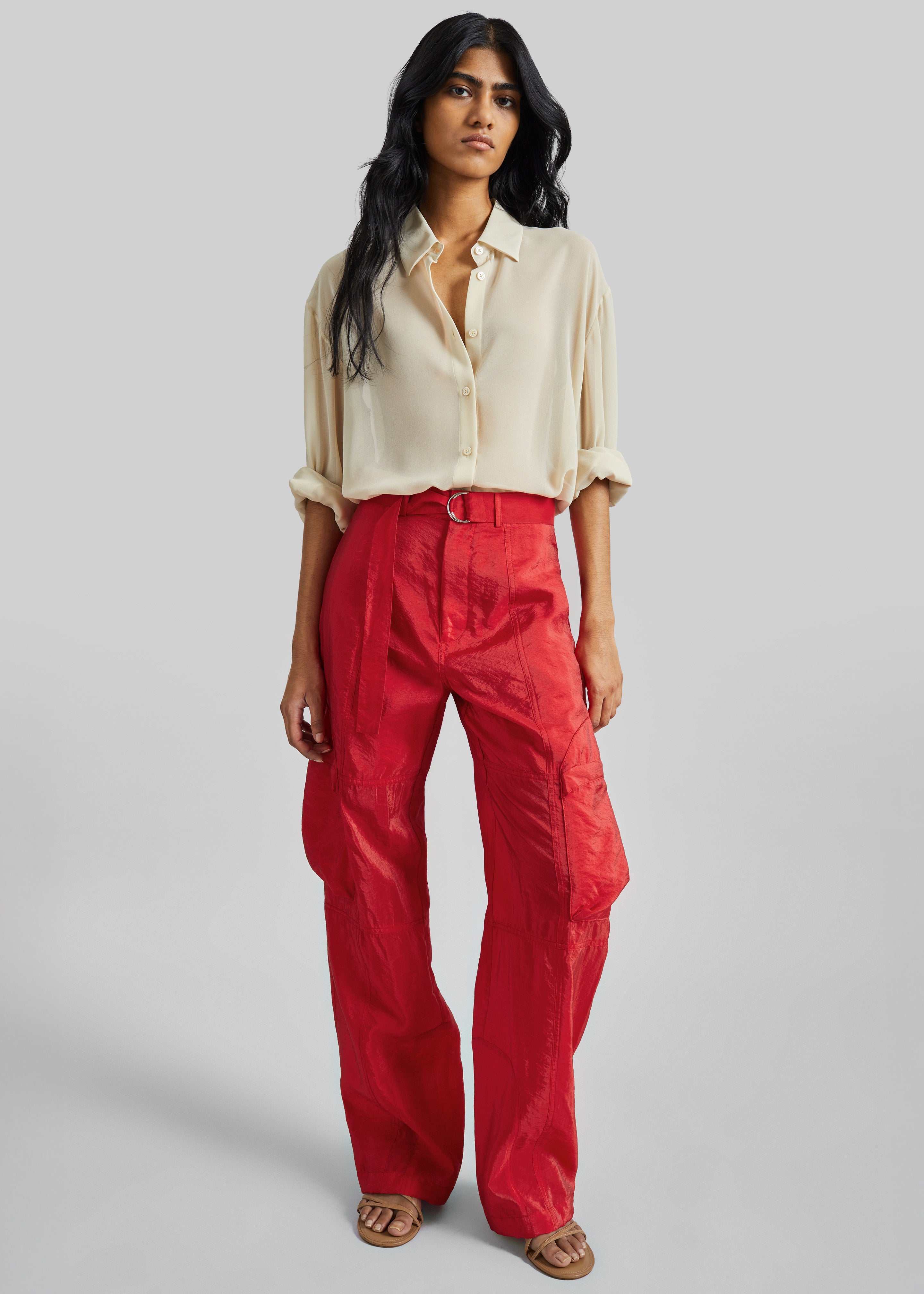 Kelly Sheer Cargo Pants - Red - 1