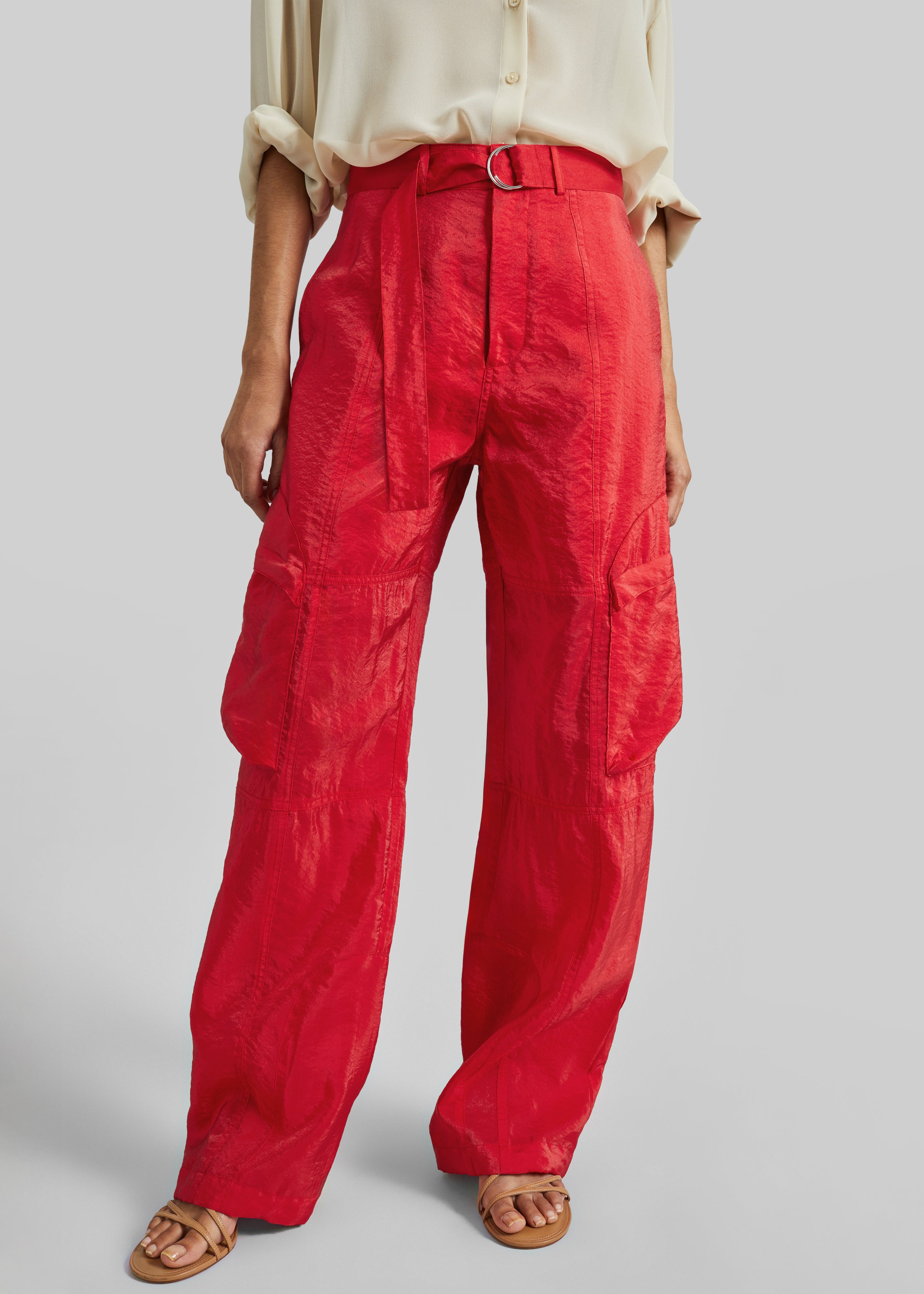 Kelly Sheer Cargo Pants - Red - 3