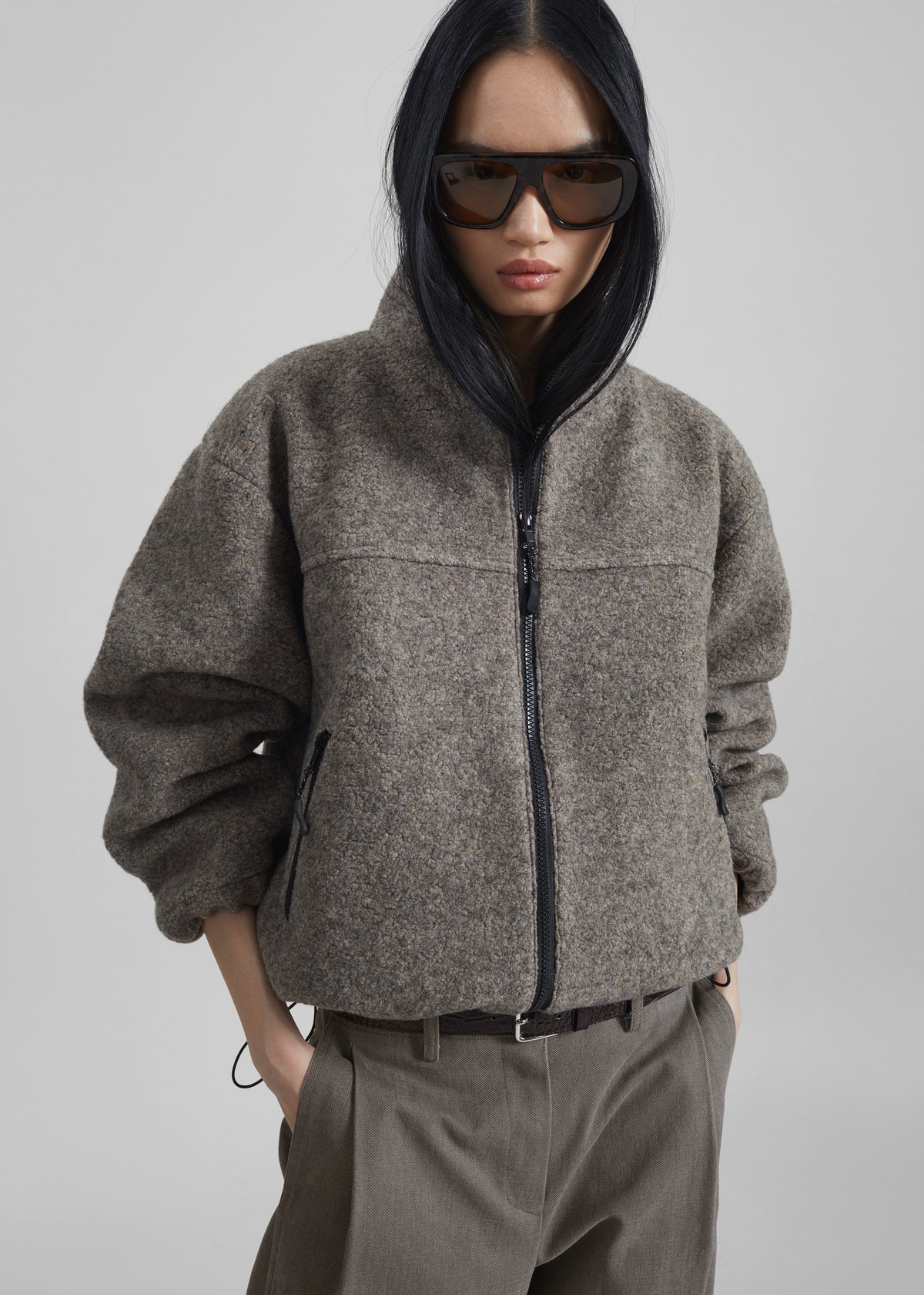 Kenei Fleece Zip Jacket - Greige Melange - 1