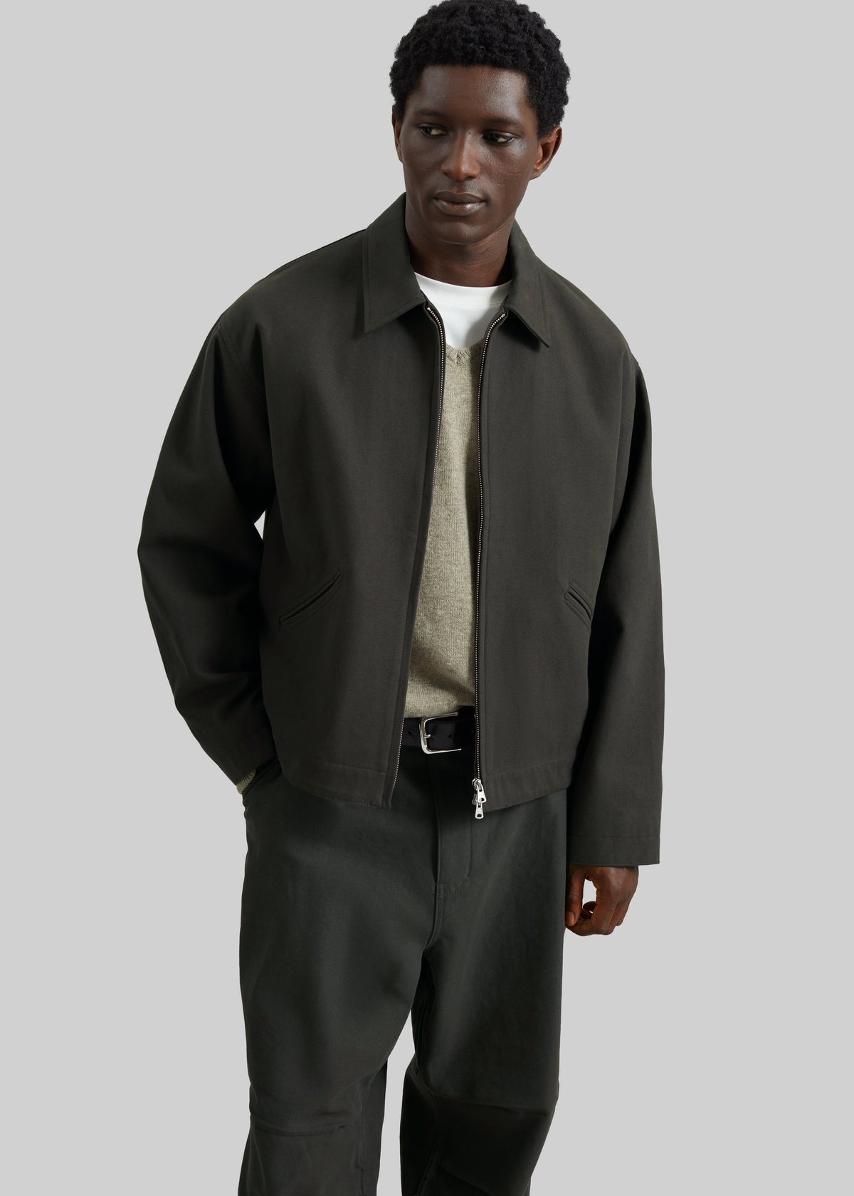 Kenton Cotton Zip Jacket - Charcoal - 1