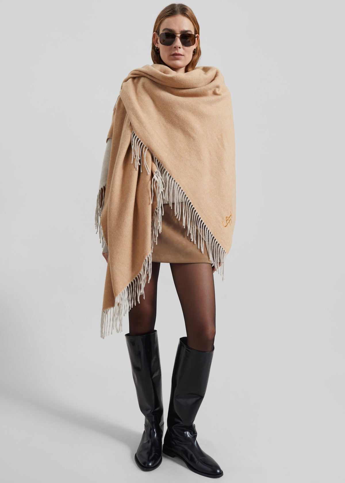 Kera Reversible Throw Blanket - Camel/Cream - 2