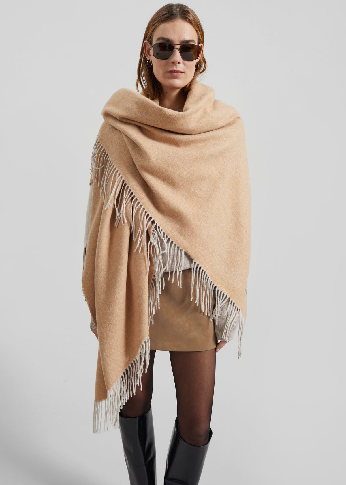 Kera Reversible Throw Blanket - Camel/Cream - 3