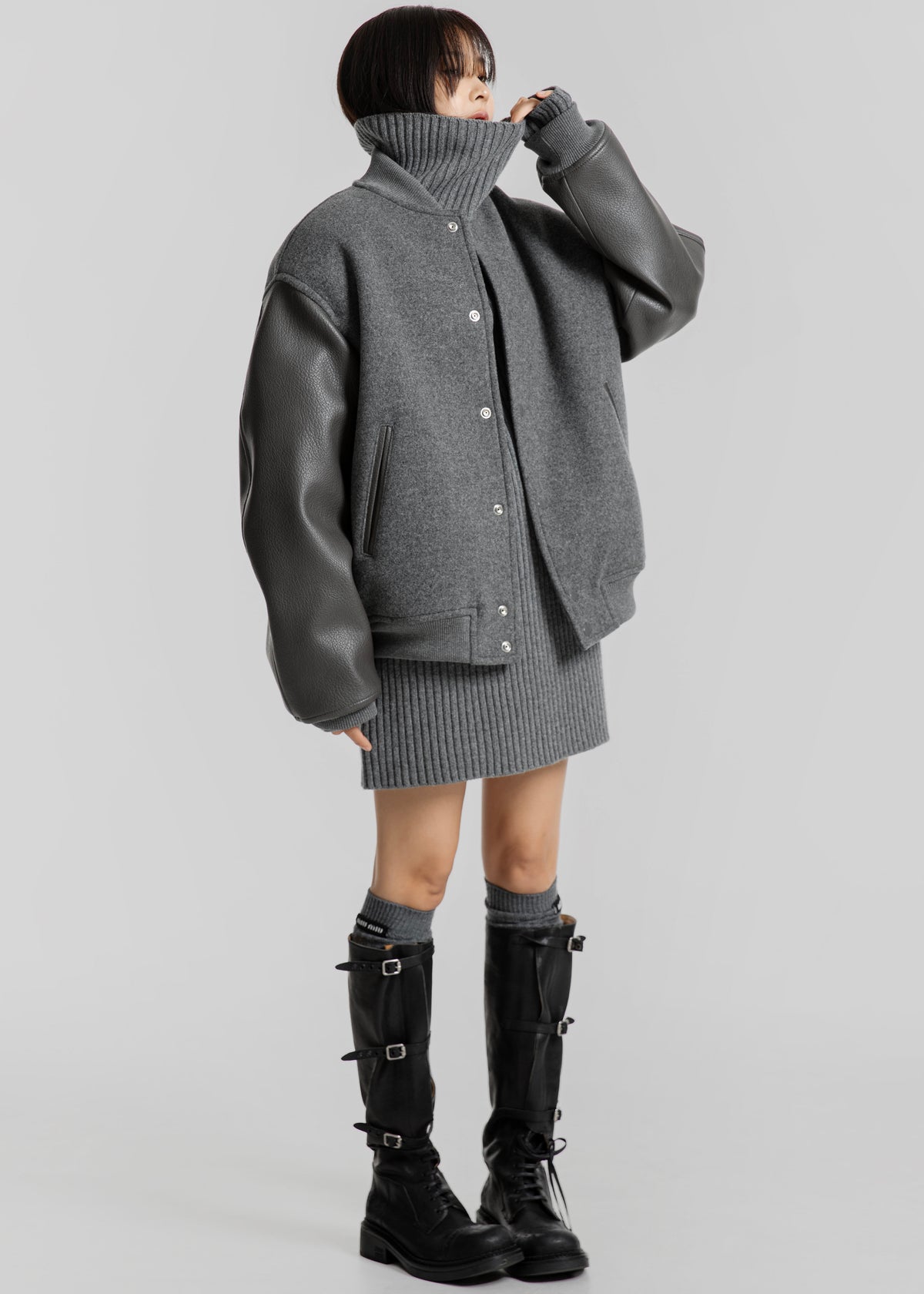 Kerava Oversized Bomber Jacket - Grey - 7