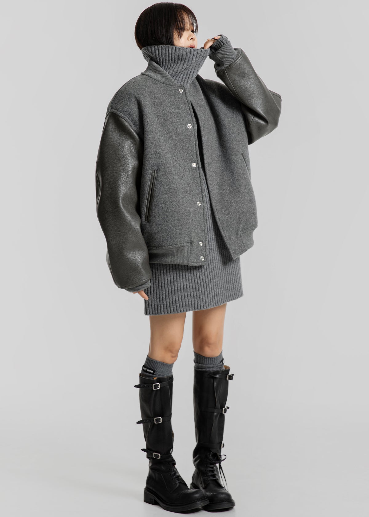 Kerava Oversized Bomber Jacket - Grey - 7