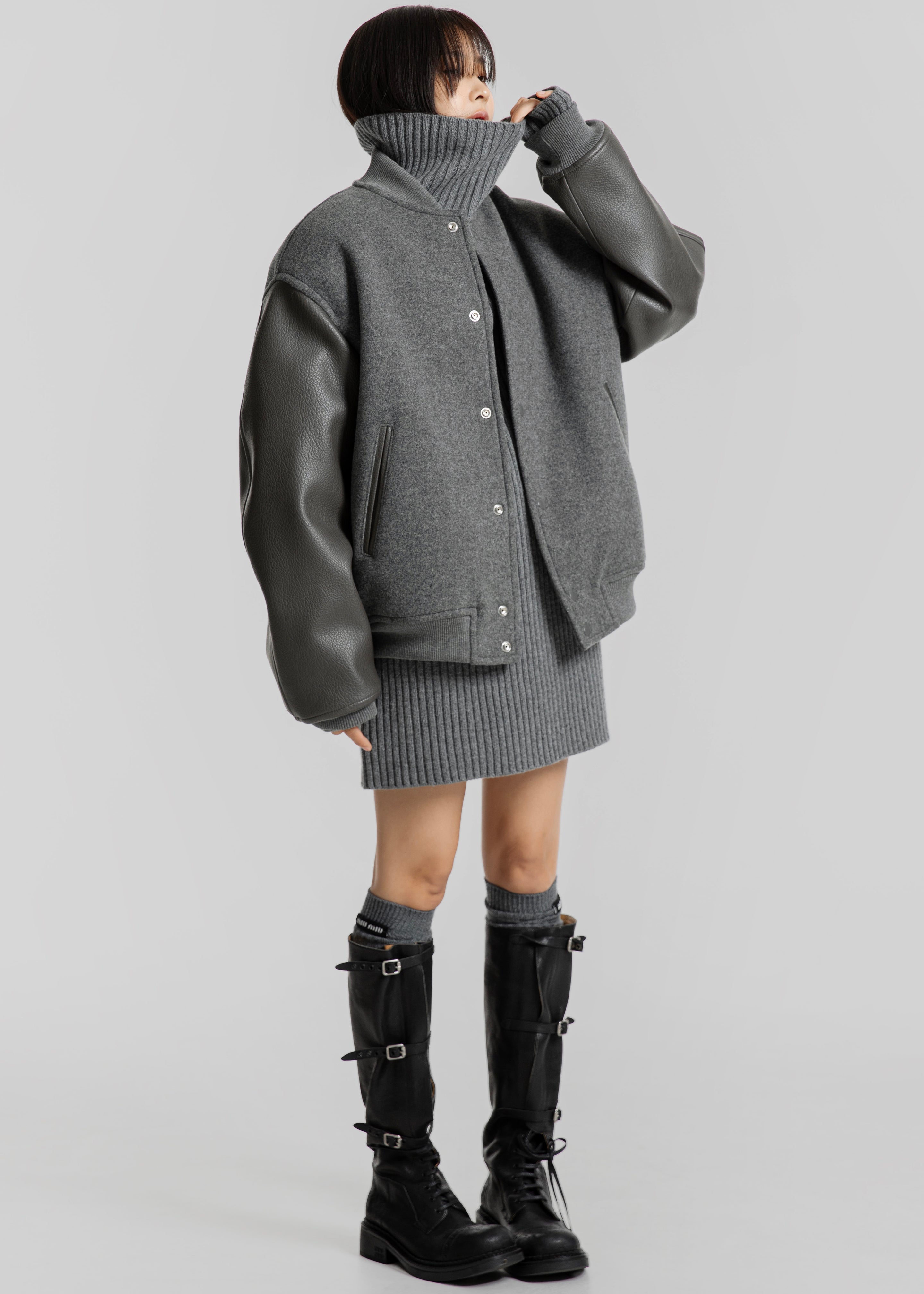 Kerava Oversized Bomber Jacket - Grey - 7