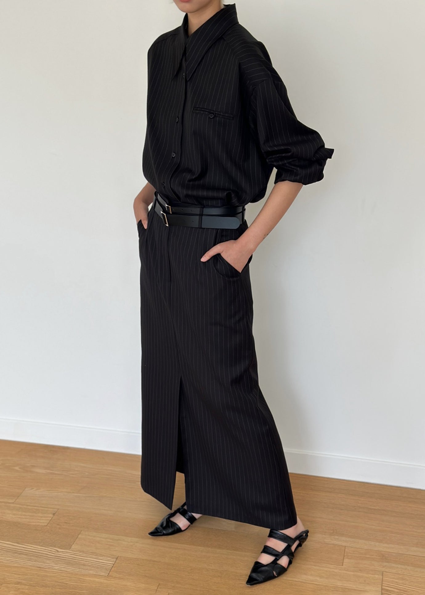 Kerry Button Up Shirt - Black Pinstripe - 1