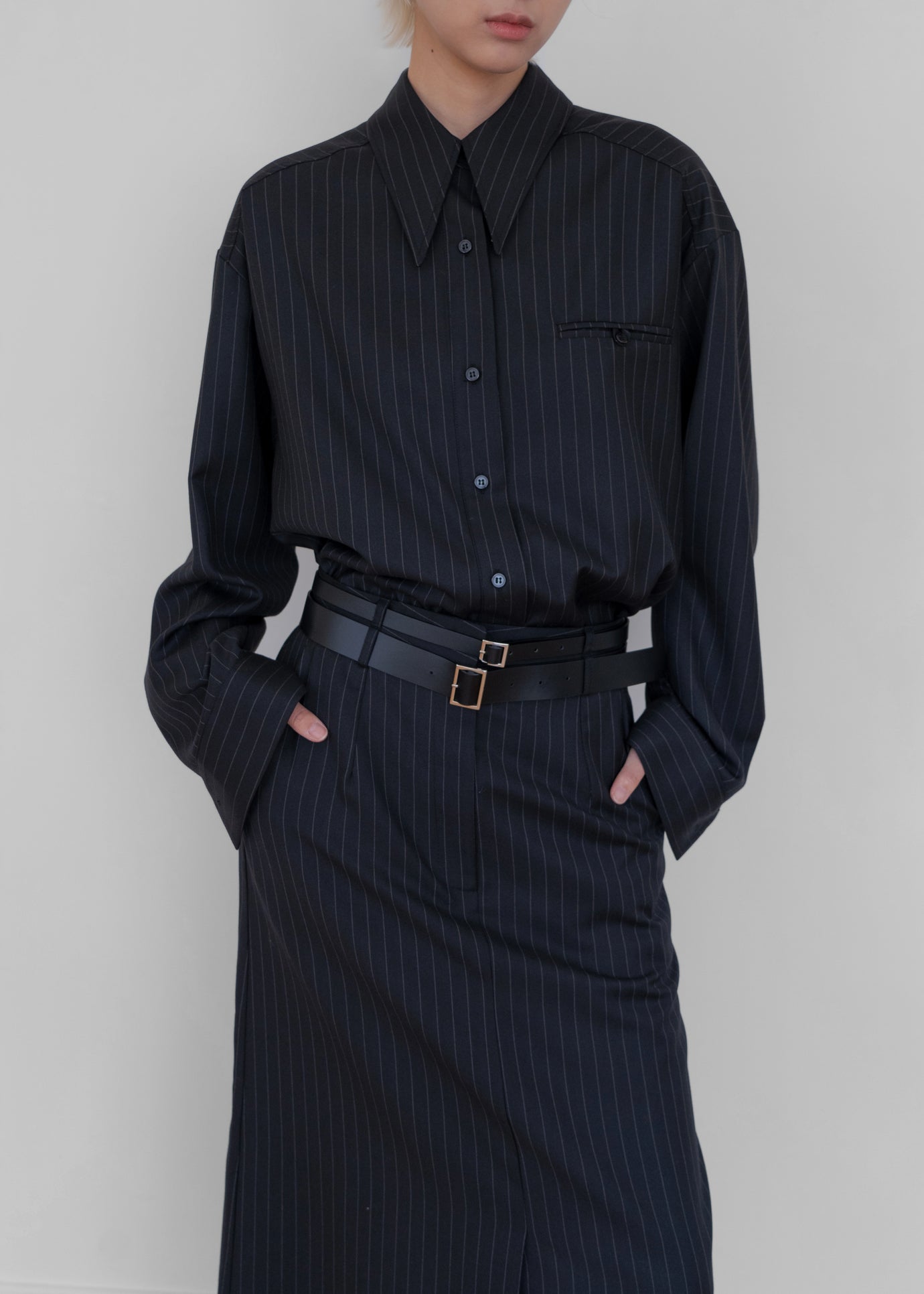 Kerry Button Up Shirt - Black Pinstripe