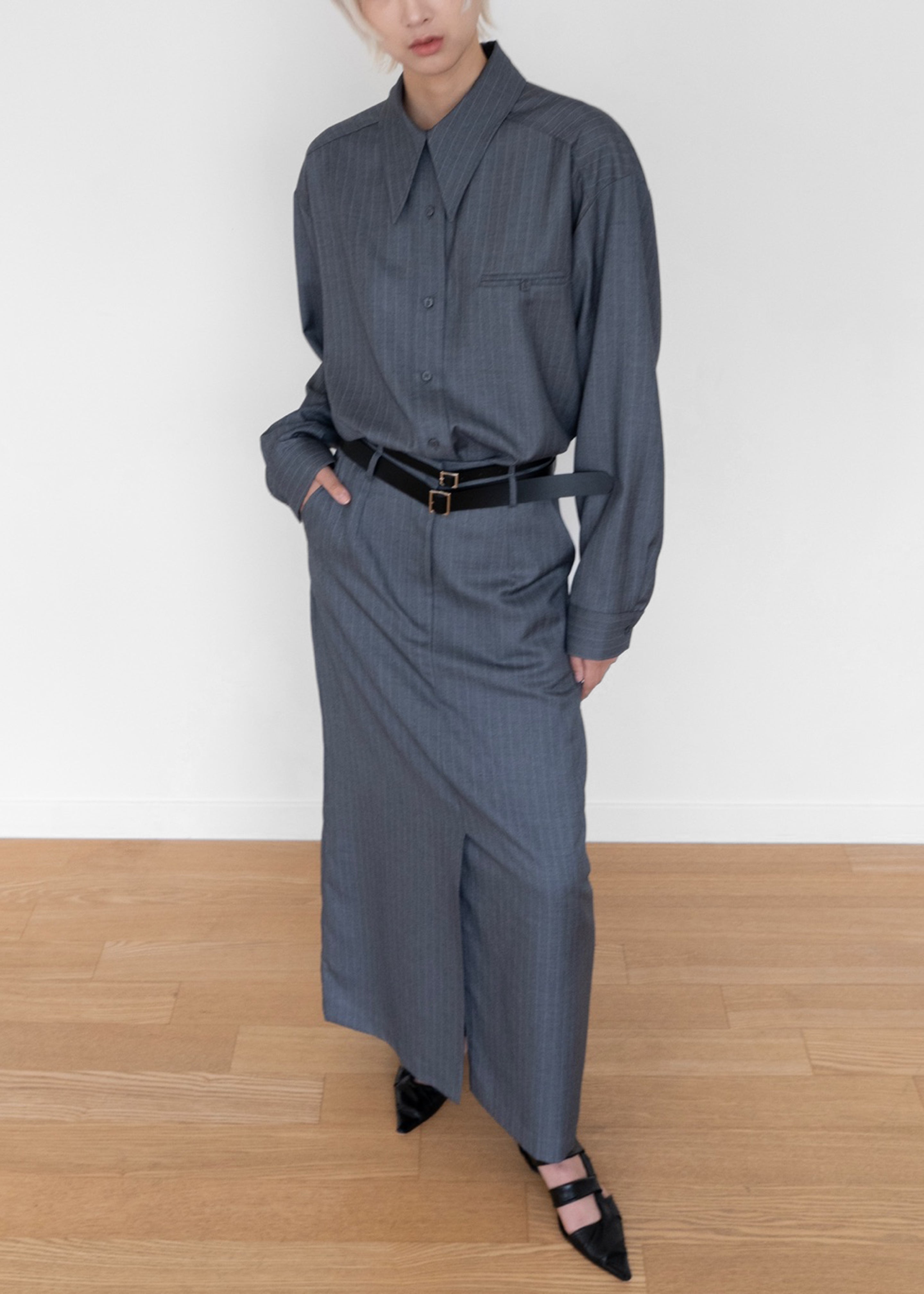 Kerry Maxi Skirt - Grey Pinstripe - 12