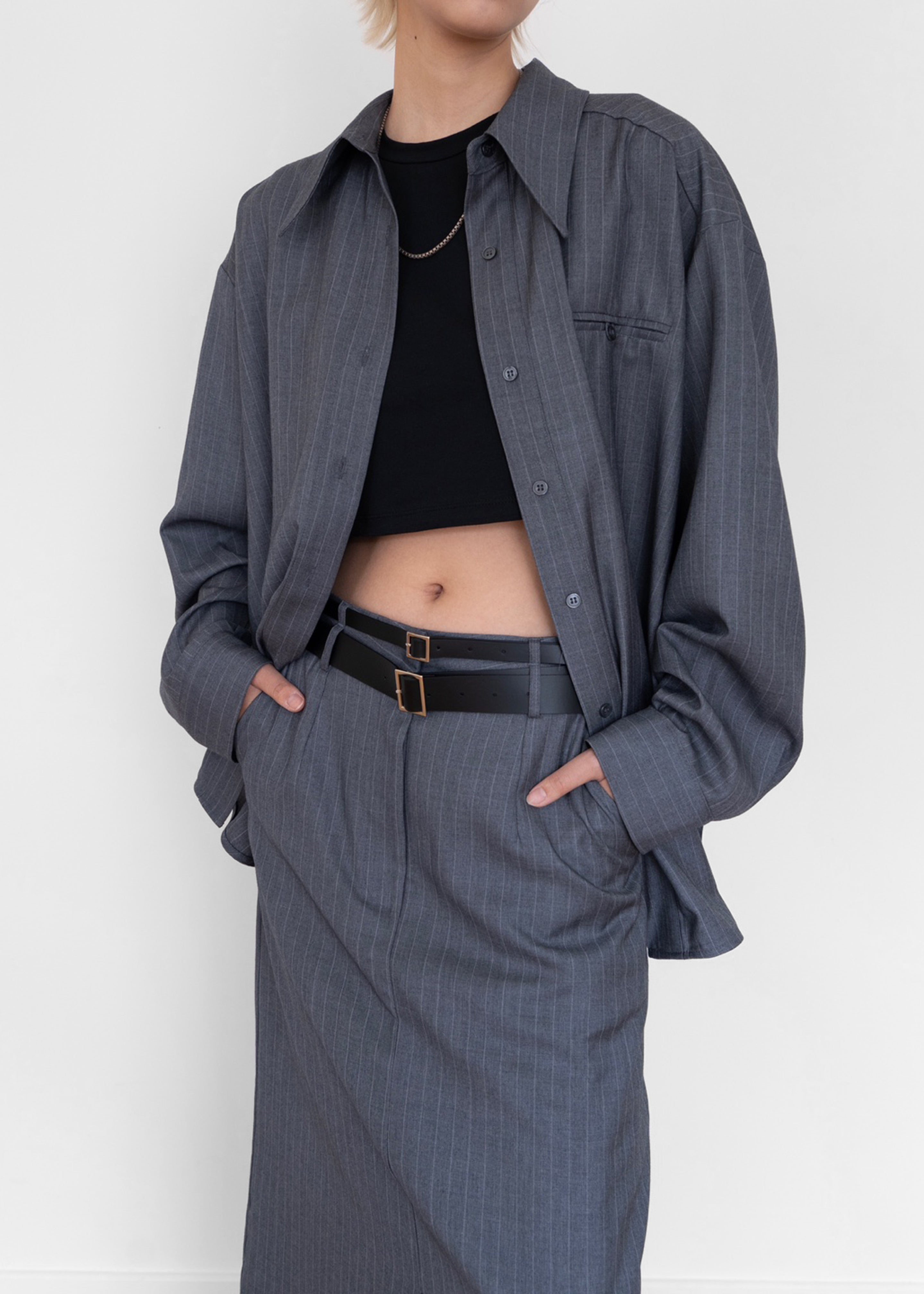 Kerry Maxi Skirt - Grey Pinstripe - 9