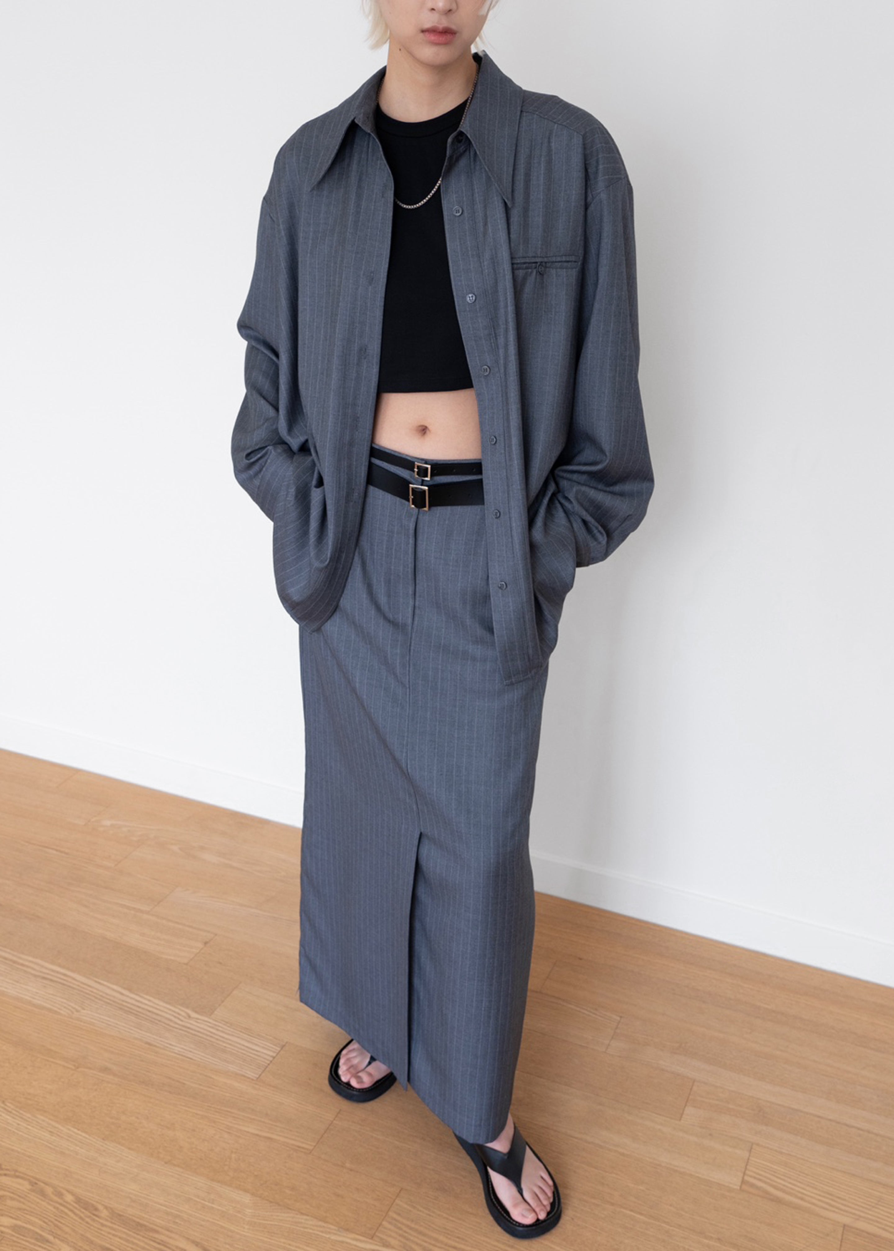 Kerry Maxi Skirt - Grey Pinstripe - 10